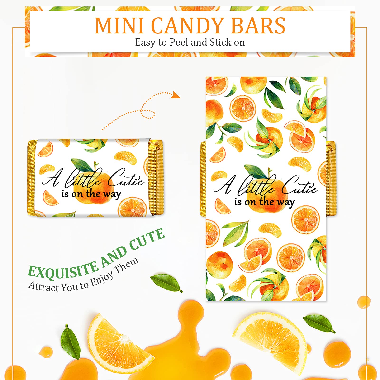90 Pieces Little Cutie Candy Wrappers - Sweet Baby Shower Decorations, Fruit Orange Candy Stickers for Wedding, Summer Party Supplies | Perfect for Baby Showers, Birthday Parties, Bridal Showers & Candy Buffets
