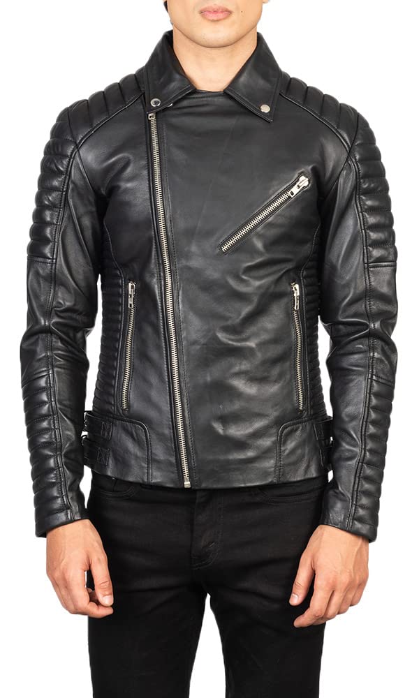 The Jacket Maker Armand Biker Genuine Leather Jacket for Men | Asymmetrical Motorcycle Jacket - Premium Real Leather, Stylish & Durable - Perfect for Riding, Casual Wear & Night Out