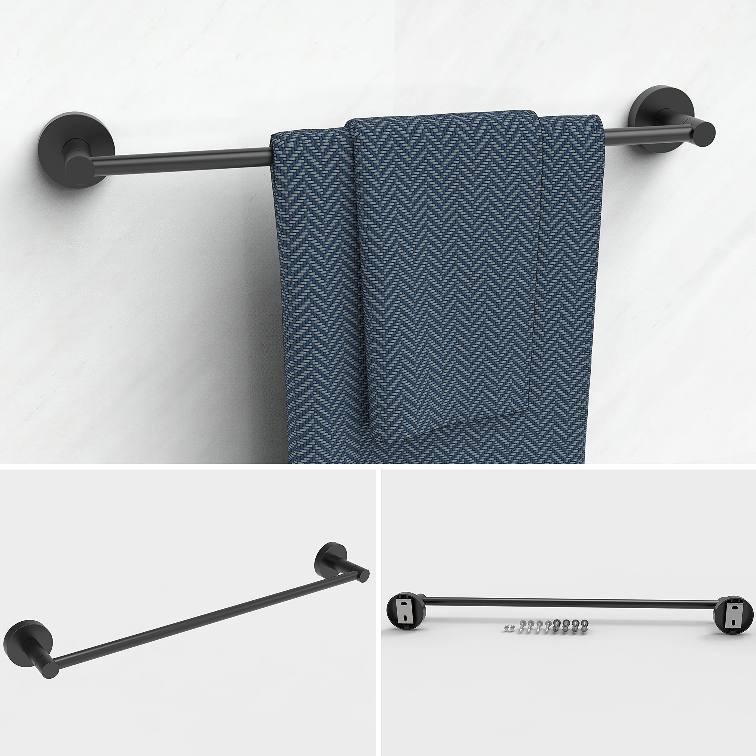 Fixsen 3-Piece Matte Black Bathroom Hardware Set - Toilet Paper Holder, 18-Inch Towel Bar & Towel Ring - Stainless Steel & Zinc Alloy Wall Mounted - Perfect for Modern Bathrooms, Powder Rooms & Guest Baths