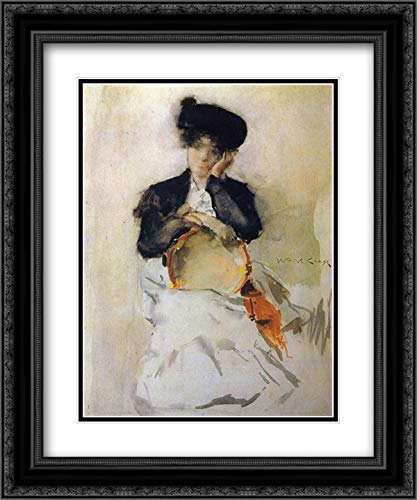 William Merritt Chase Girl With Tambourine Art Print - 20x24 Black Ornate Framed Museum Quality Double Matted Wall Decor - Perfect for Living Room, Bedroom or Office Art Display