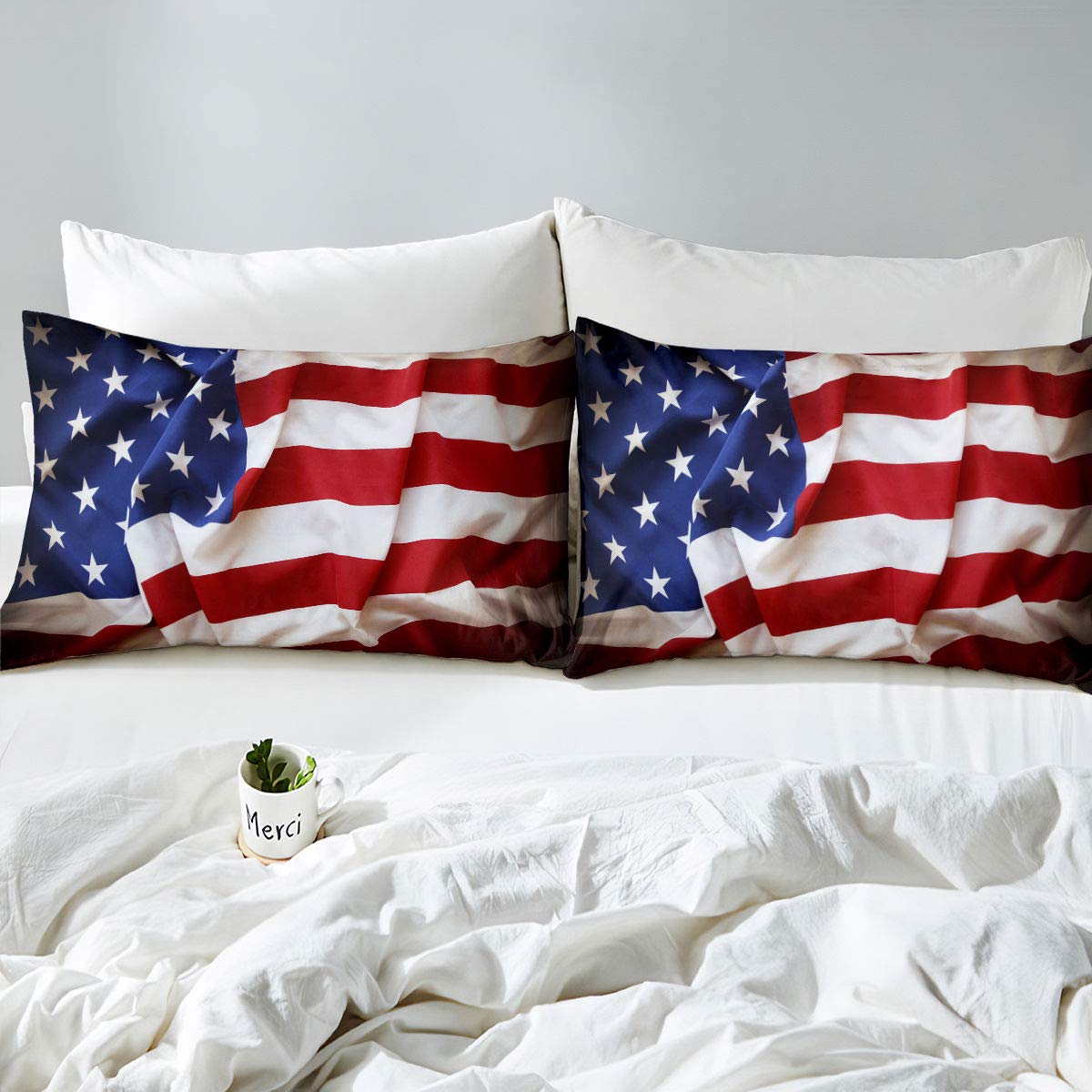 Erosebridal 7-Piece American Flag Comforter Set with Fitted Sheet - Patriotic Bedding for 4th of July, Memorial Day & Home Decor | Queen/King Size