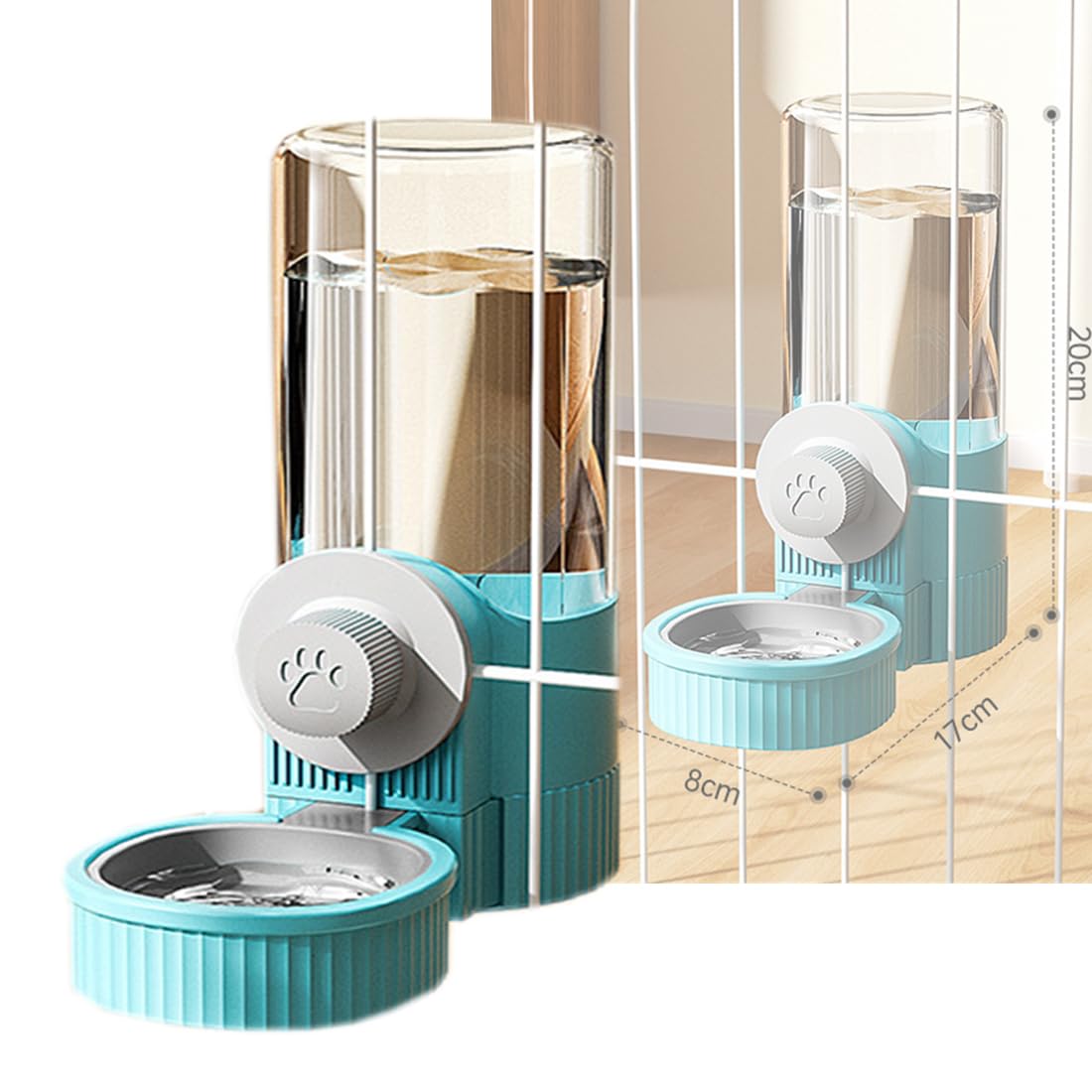 Automatic Rabbit Feeder and Water Dispenser - Gravity Hanging Cage Food Bowl for Bunny, Ferret, Chinchilla, Guinea Pig & Hedgehog - Perfect for Small Pet Cages (Blue) - Ideal for Stress-Free Feeding & Hydration in Home, Travel or Vet Visits