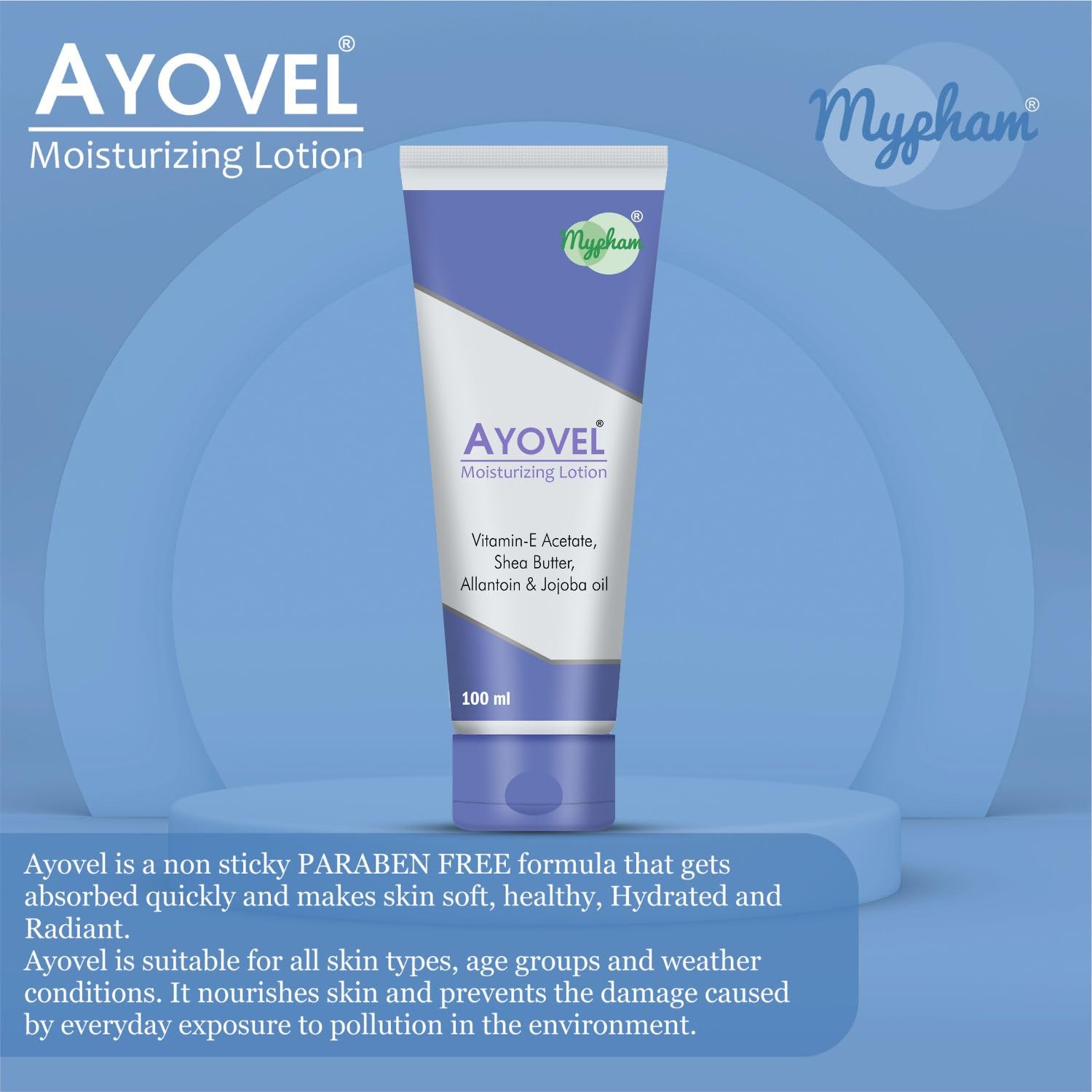 Ayovel Skin Moisturizing Lotion for Winter - Vitamin E Enriched Face & Body Moisturizer for Dry & Oily Skin | Oil-Free, Lightweight Formula for Glowing Skin | 100ml | Perfect for Daily Hydration & Night Care Routine