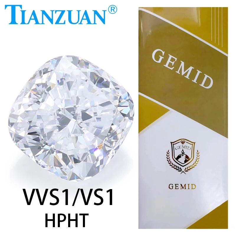 Lab Grown Diamond HPHT Cushion Cut D Color VVS1/VS1 2EX Loose Gemstone with GEMID Certification - Perfect for Engagement Rings, Jewelry Making & Custom Designs