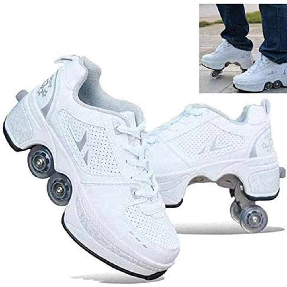 MLyzhe Roller Skate Shoes for Women, Men, Boys & Kids - Adjustable Deform Wheels Sneakers for Beginners | Unisex Wheel Shoes for Outdoor Fun, Sports & Gift Giving | Size 38