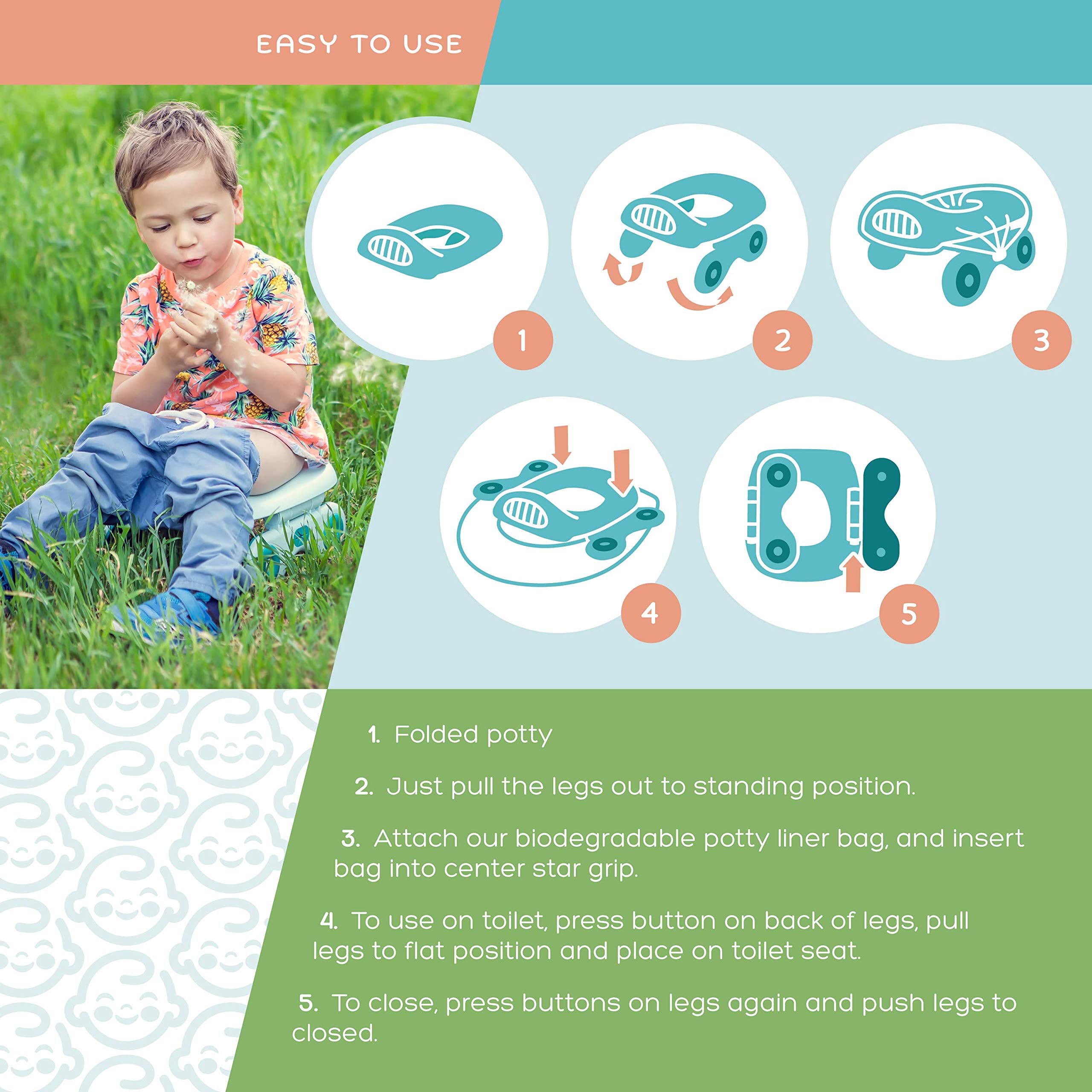 Portable Toddler Travel Potty Seat with 20 Disposable Liners & Carry Bag – Lightweight (<2lbs), 110lbs Weight Capacity – Kids Car Potty for Road Trips, Camping, Airplane Travel & Outdoor Adventures – Ideal for Family Vacations, Hiking, Emergency Use & Potty Training On-The-Go – Perfect for Roadside Stops, Theme Parks, Long Flights, and Beach Days
