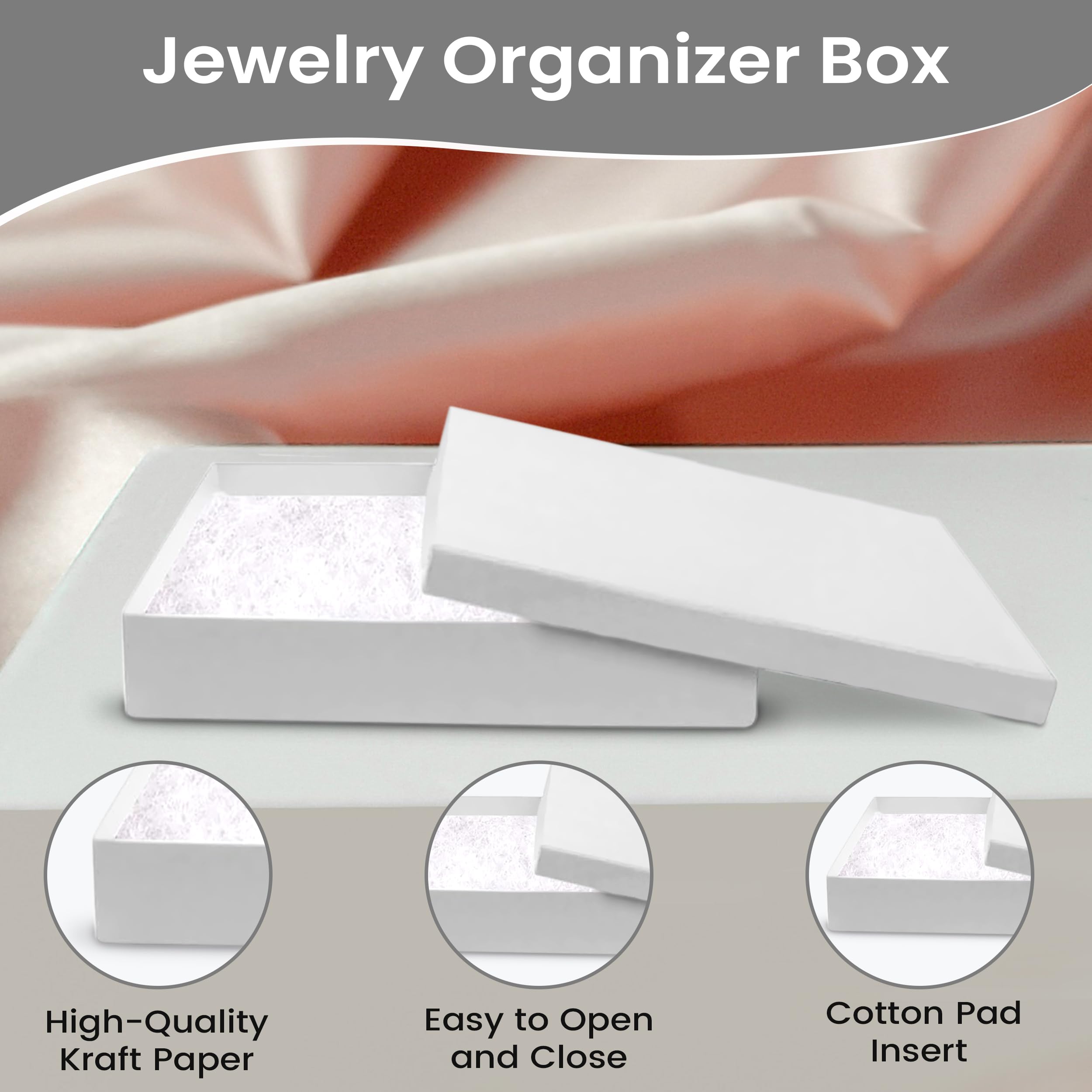 8 Pack White Jewelry Gift Box 7x5x1.25 Inches with Cotton Filling | Premium Cardboard Jewelry Storage Box with Lid | Made in USA | Perfect for Bracelets, Necklaces, Rings & Earrings | Great for Gifting, Wedding Favors & Retail Display