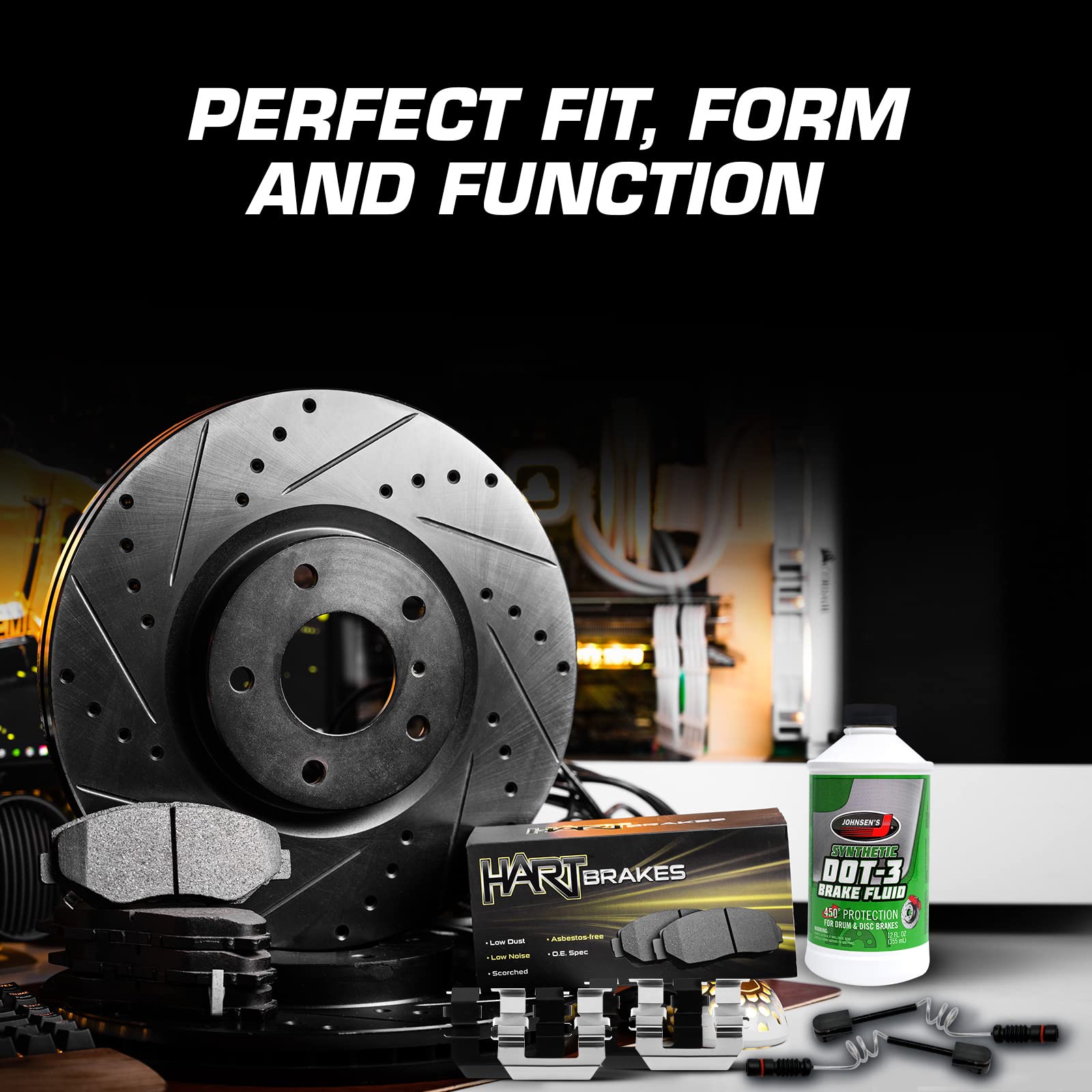 Hart BHC1.45002.53 Rear Brake Kit - Semi-Metallic Brake Pads & Rotors with Hardware & Sensor | Durable Braking Performance for Trucks, SUVs & Vans | Ideal for Highway Driving, Towing, Heavy Loads & Off-Road Adventures | Safe Stopping in All Weather Conditions