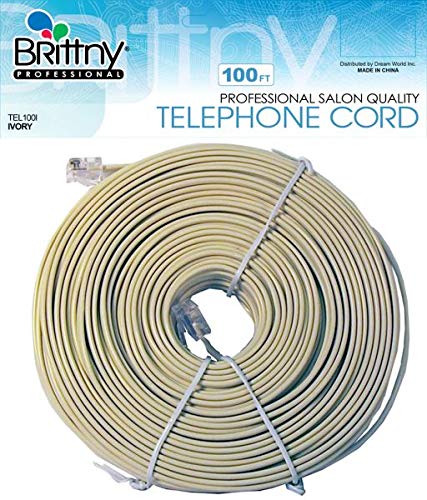 100ft Brittny Phone Cord in Ivory - Extra Long Landline Telephone Cable for Home, Office, and Workshop Use