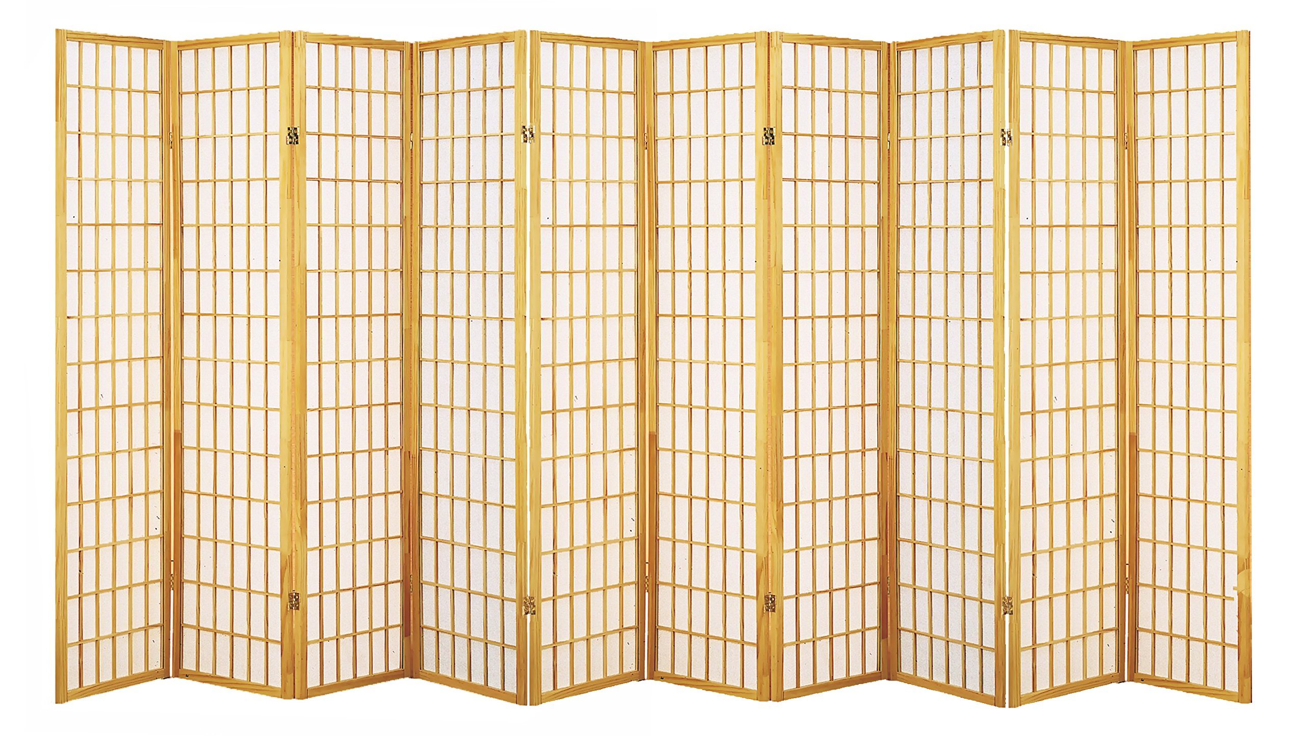 Natural Wood Shoji Paper Screen Room Divider - 10-Panel Japanese Style Folding Partition for Home Office, Bedroom Privacy & Zen Decor