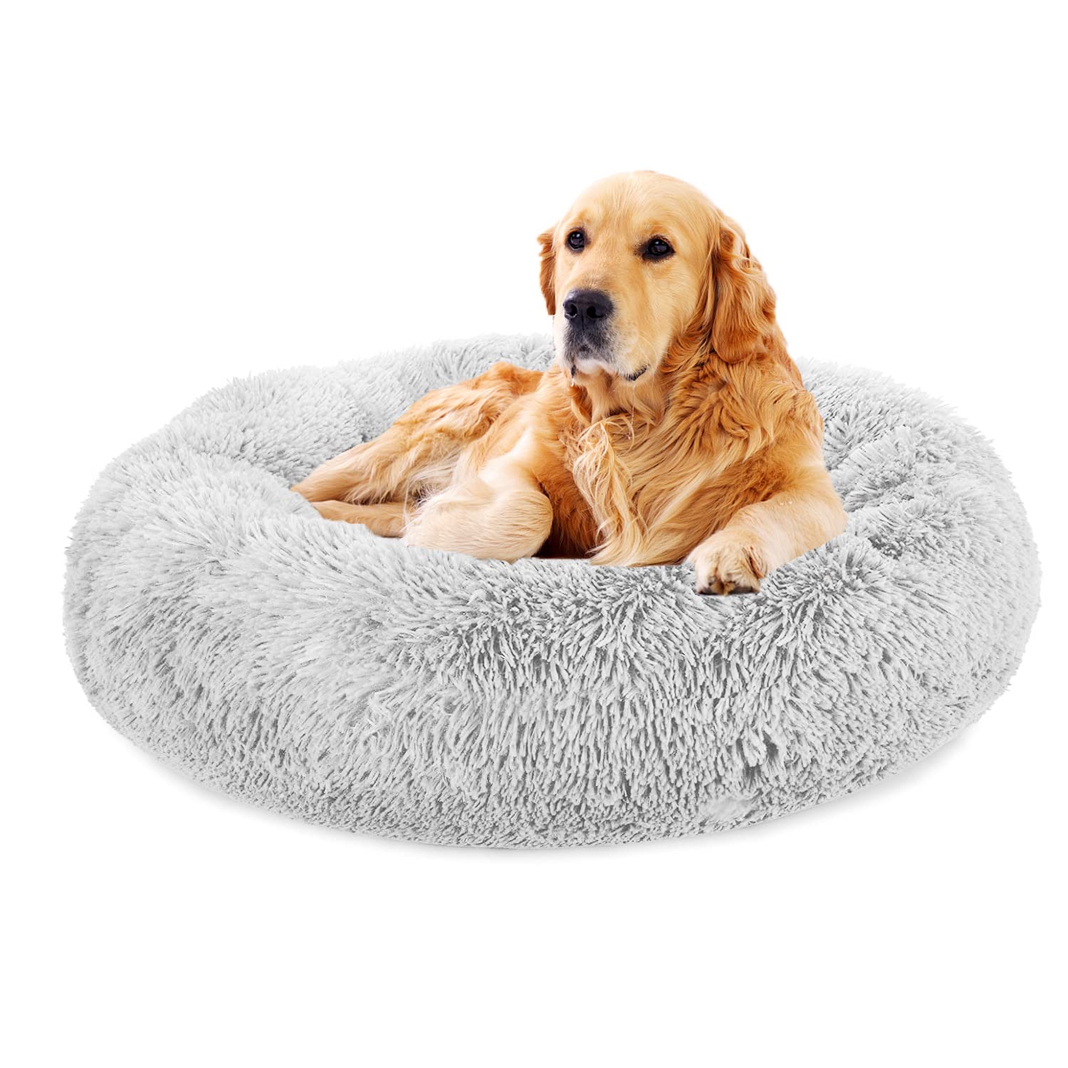 Plush Calming Dog Bed for Small, Medium & Large Dogs - Anti-Anxiety Round Pet Bed for Dogs & Cats, Soft Fuzzy Comfy Cat Bed, Marshmallow Cuddler Nest - Perfect for Anxiety Relief & Cozy Napping at Home