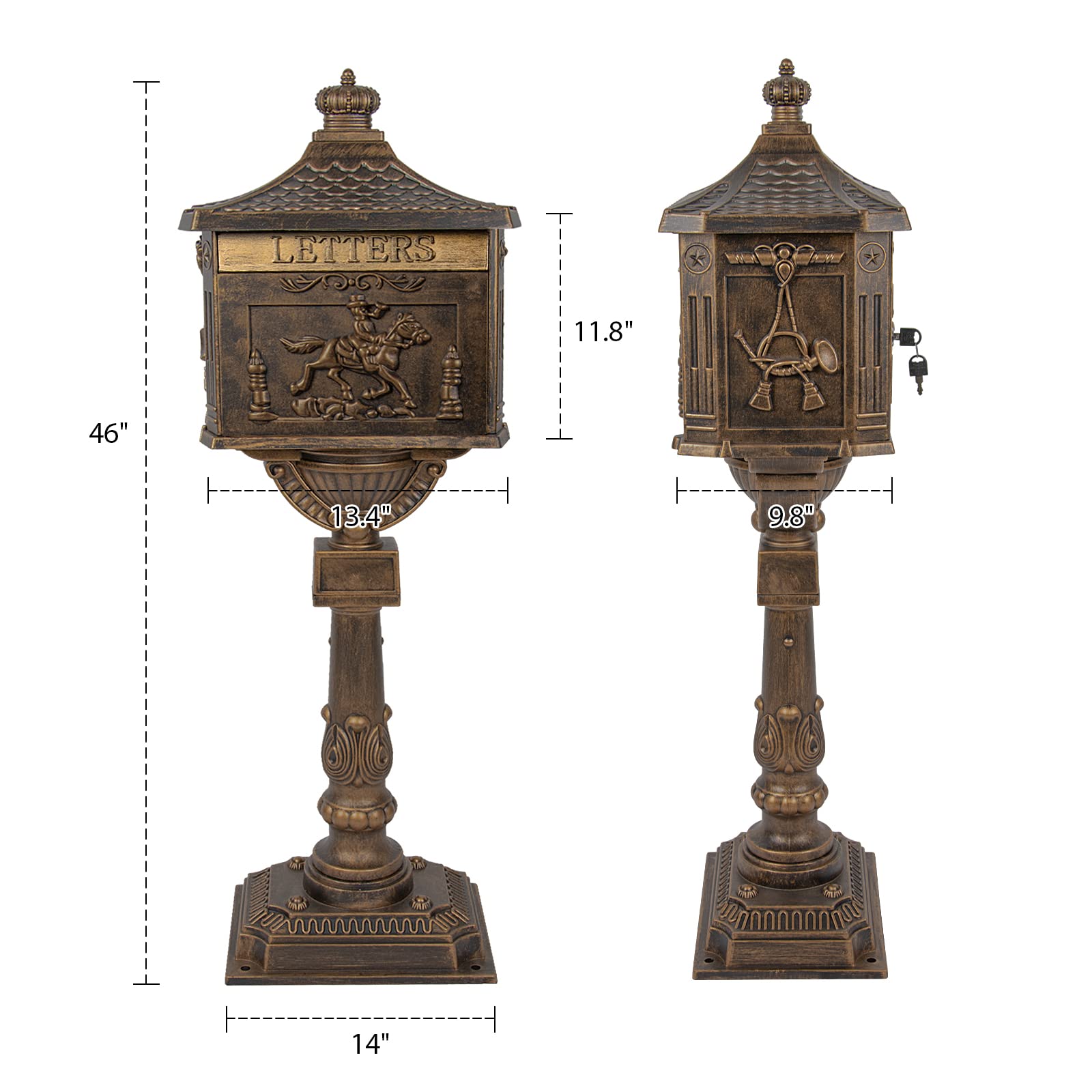 Polar Aurora Heavy Duty Cast Aluminum Bronze Mailbox - Secure & Durable Postal Mail Box for Home, Office & Outdoor Use