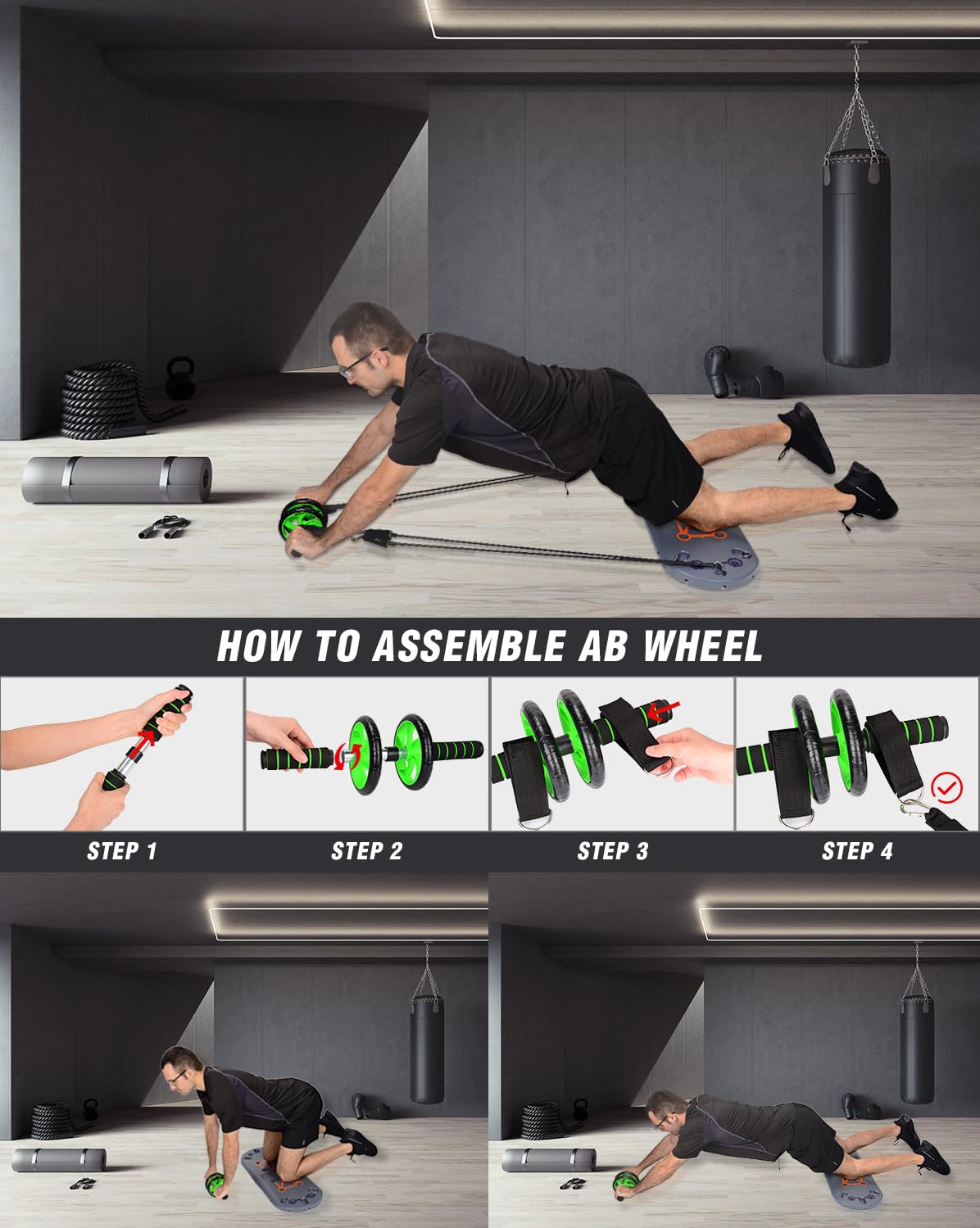 27-in-1 Portable Home Gym Equipment Set with Push-Up Board, Resistance Bands, Ab Roller & Pilates Bar - Perfect for Full Body Workout, Strength Training & Fitness Goals - Ideal for Home, Office & Travel Use