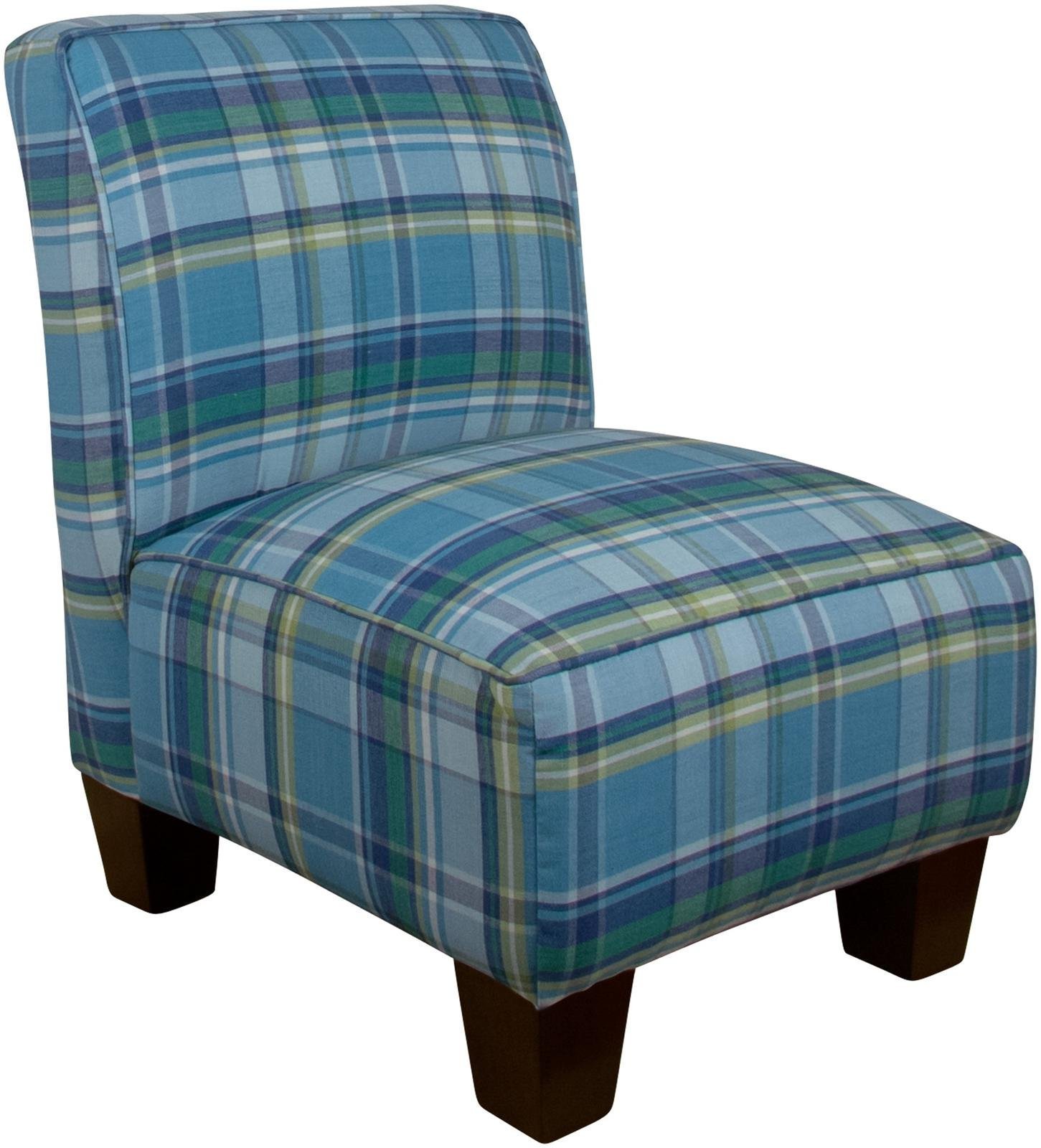 Skyline Kids Armless Chair - Preppy Plaid Blue Design for Children's Room, Study Desk, or Play Area - Durable & Stylish Seating Solution for Toddlers and Kids