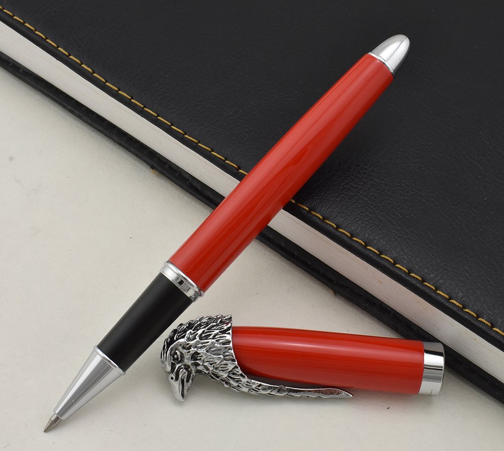 Asvine Fuliwen Rollerball Pen with Red Barrel & Eagle Head Clip - Fine Black Ink Refill for Smooth Writing, Signature & Calligraphy | Premium Business Pens for Office, Gift & Professional Use