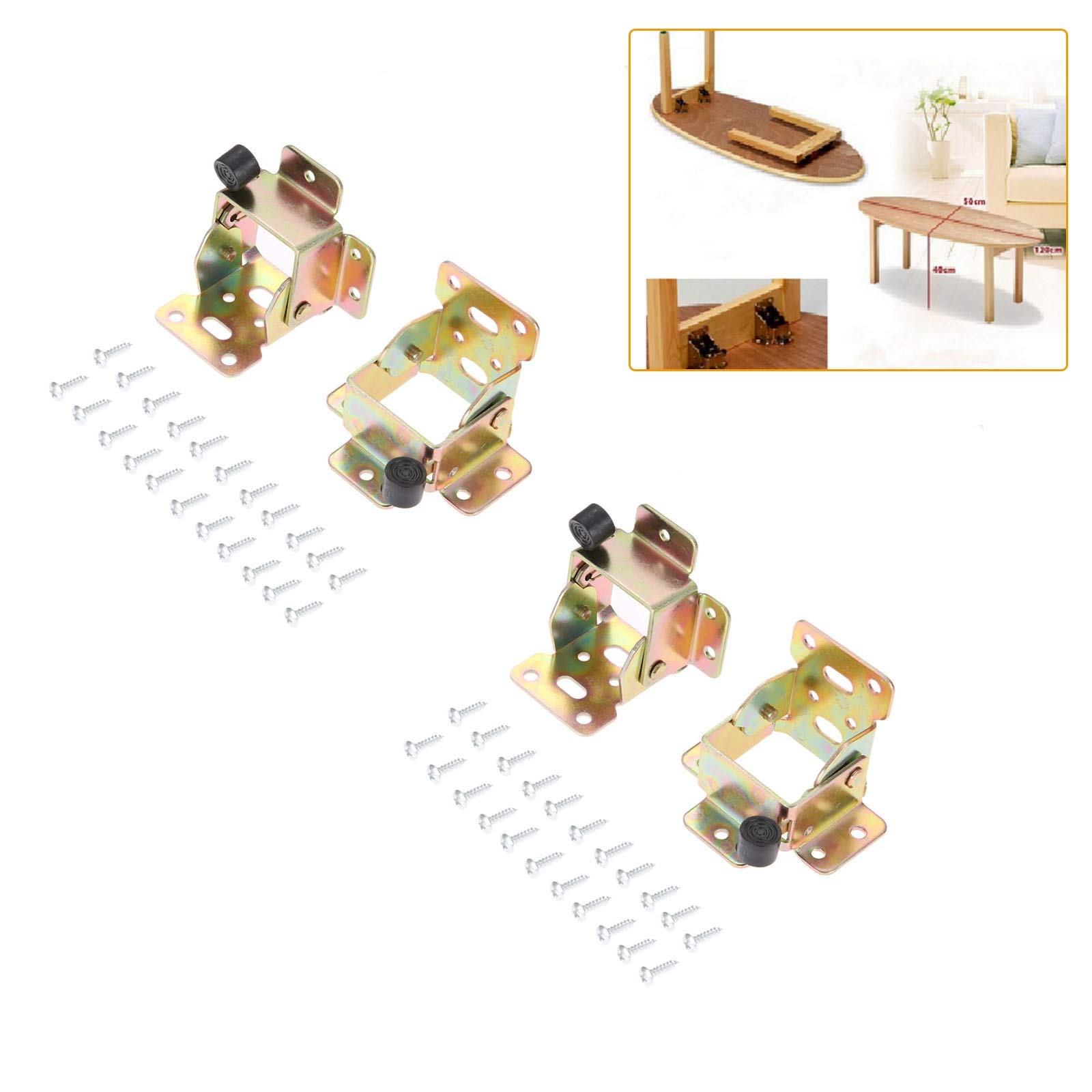 4Pcs Self-Locking Cabinet Hinges - Heavy Duty Iron Folding Table Leg Brackets for Chairs, Desks & Furniture - Perfect for DIY Projects, Home Office & Space-Saving Furniture