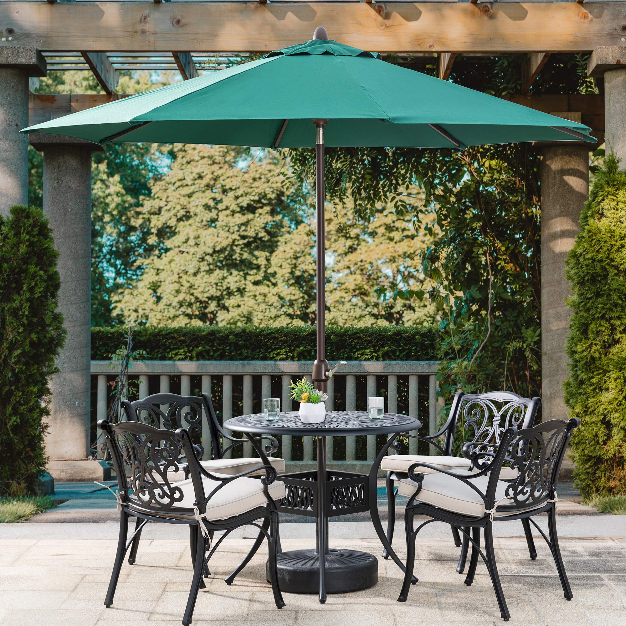 10ft Dark Green Outdoor Patio Umbrella with Self-Tilt & Crank - Heavy Duty Market Table Umbrella for Backyard, Poolside, Garden, Restaurant & Beach Use