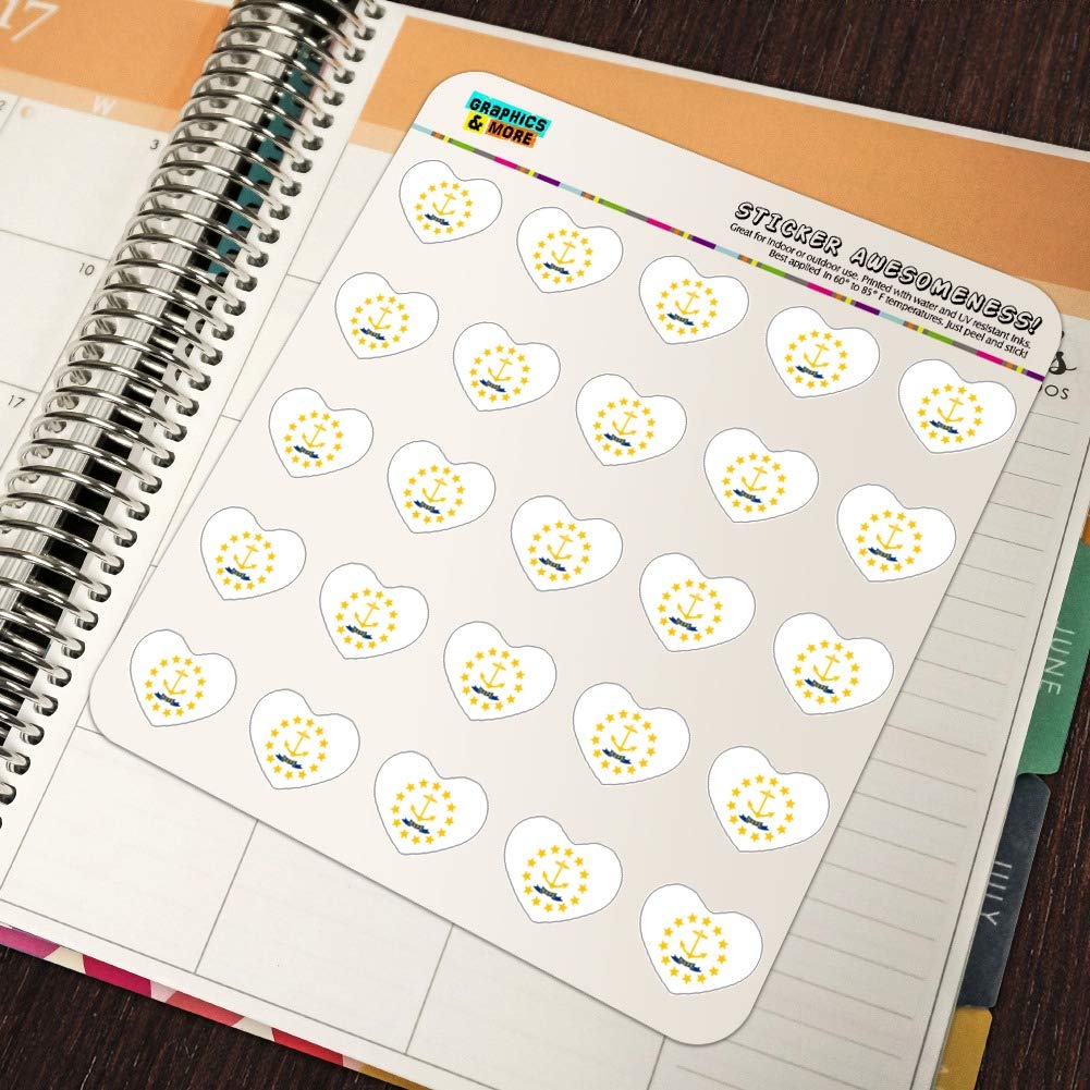 Rhode Island State Flag Heart Shaped Stickers - DIY Planner, Calendar & Scrapbook Decoration - Perfect for Journaling, Bullet Journals, and Craft Projects