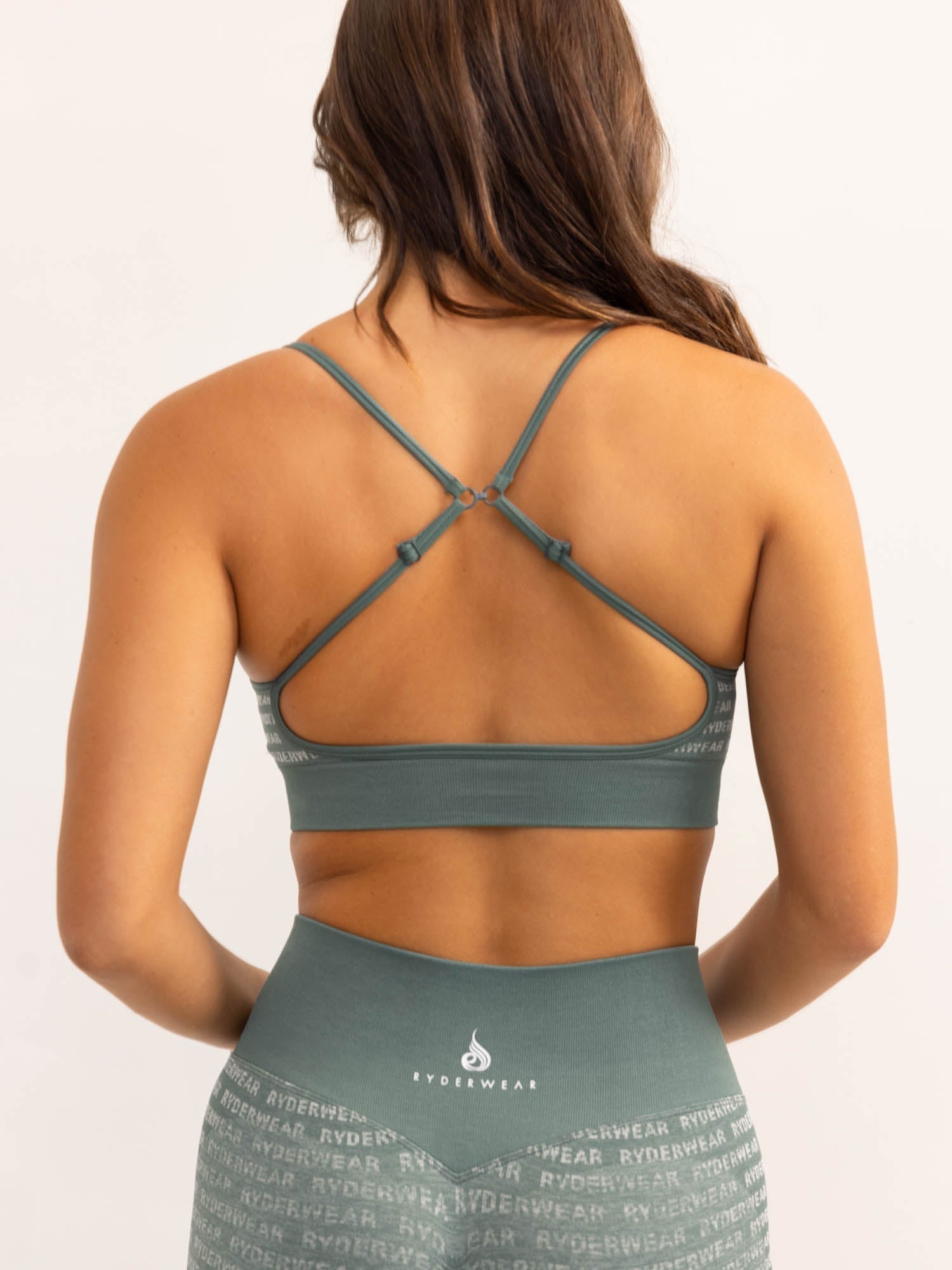 Logo Lux Seamless Sports Bra for Women - Breathable Fern Green Workout Top for Yoga, Running & Gym
