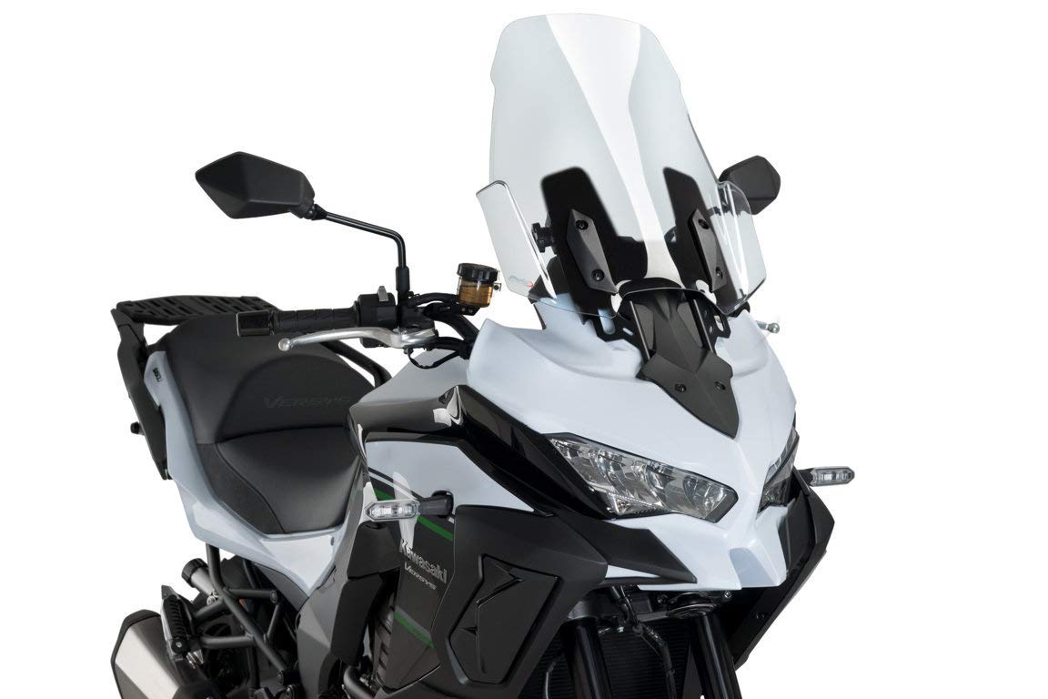 Puig 9421W Touring Windshield Screen for Kawasaki VERSYS 1000 (2017-2019) - Clear Polycarbonate Motorcycle Windshield for Comfortable Long-Distance Riding & Highway Cruising