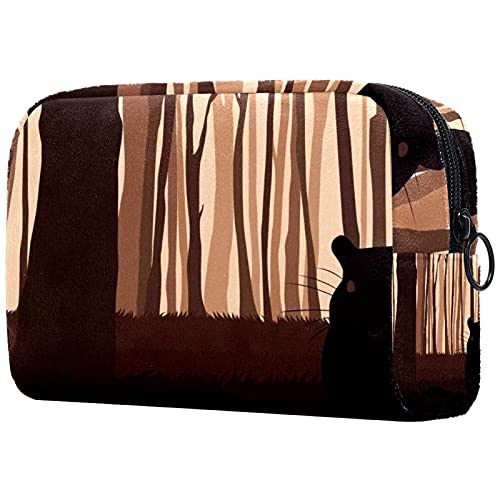 Stylish Leather Travel Makeup Bag for Women - Waterproof Cosmetic Organizer with Zipper, Multi-Functional Toiletry Case (Forest Print) - Perfect for Vacation, Gym & Daily Essentials Storage