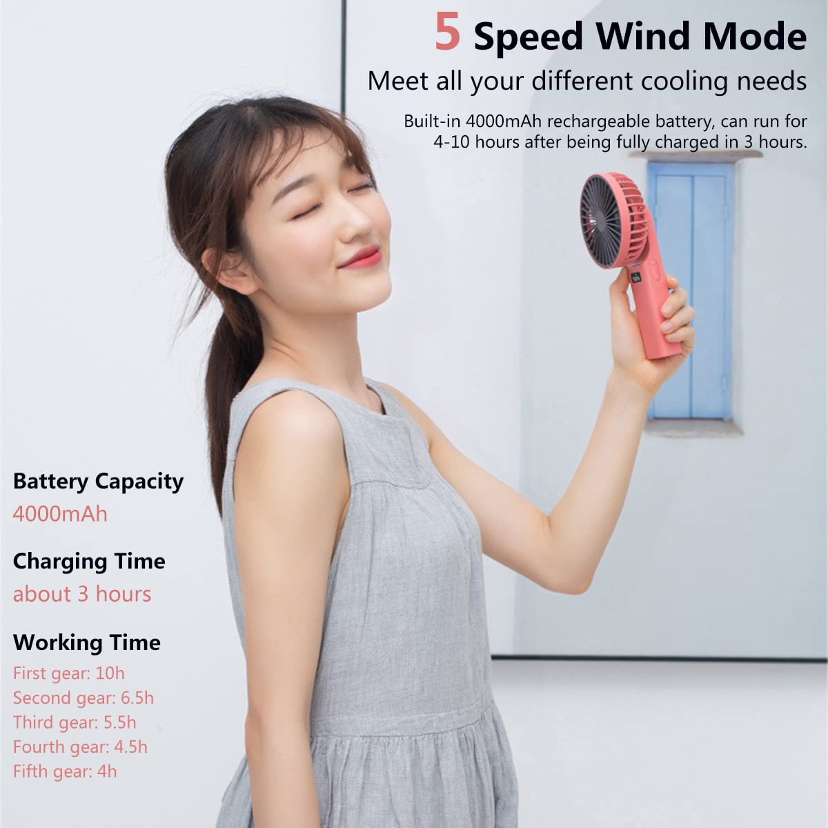 Rechargeable Mini USB Handheld Fan - 4000mAh Battery, 5 Speed Adjustable, Silent Cooling Fan with LCD Display & Tilt Function for Home, Office, Dorm, Travel - Perfect for Indoor Use, Outdoor Activities & Hot Weather (Yellow)