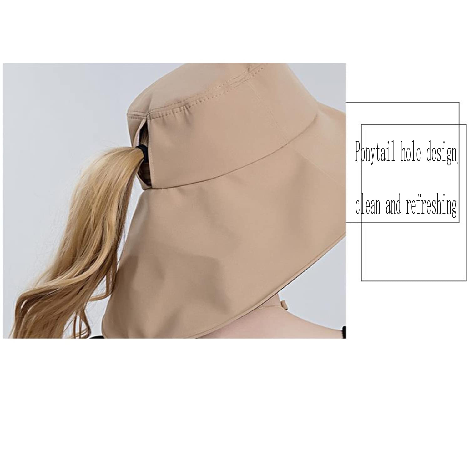 Women's Wide Brim Sun Hat with UPF 50+ UV Protection - Foldable Beach Hat for Outdoor, Travel & Summer Activities - Ponytail Bucket Cap with Sun Protective Coating for Hiking, Gardening & Pool Days