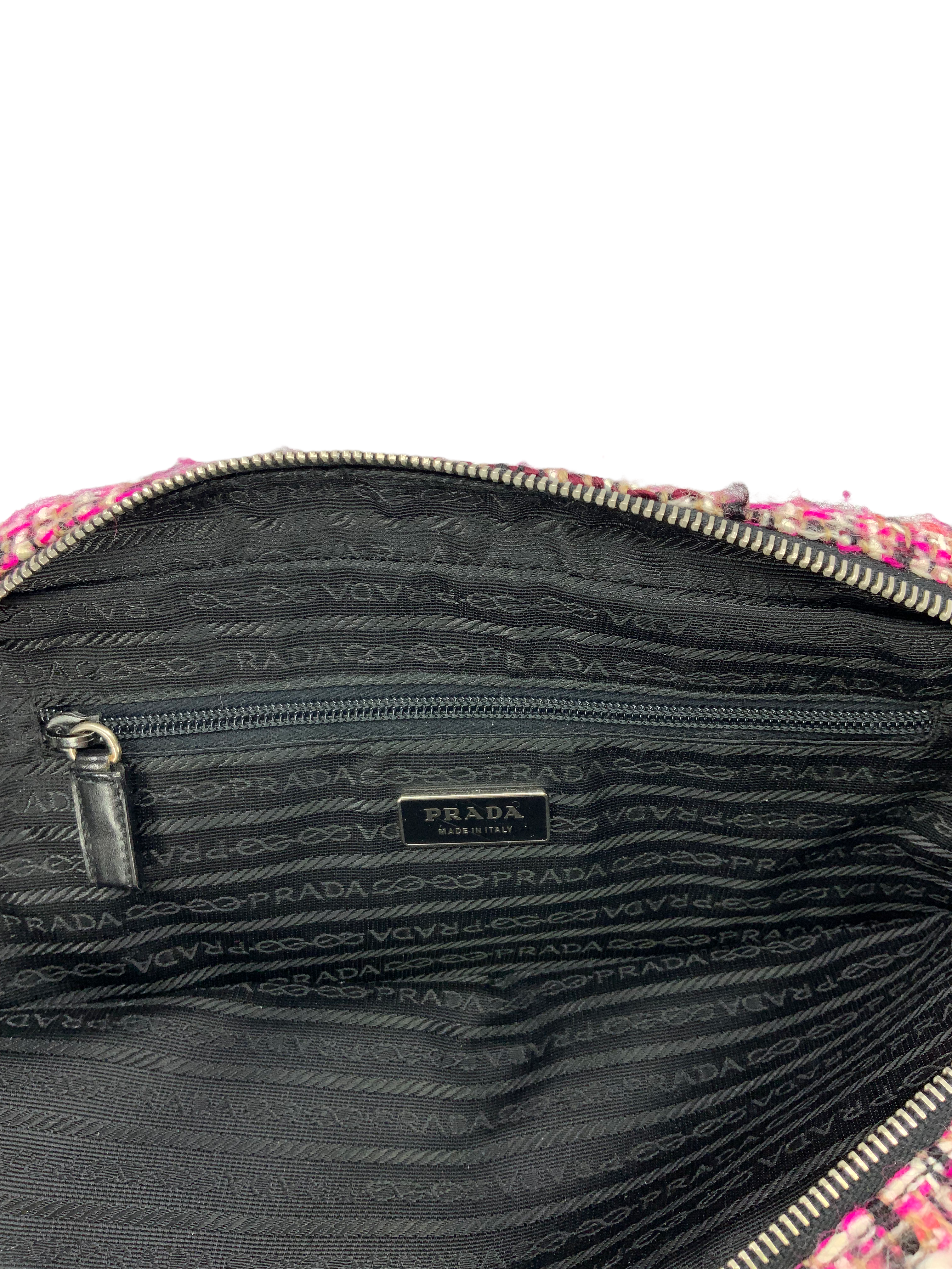 PRADA Tweed Leather Boston Bag for Women - Luxury Designer Handbag for Work, Travel & Everyday Use