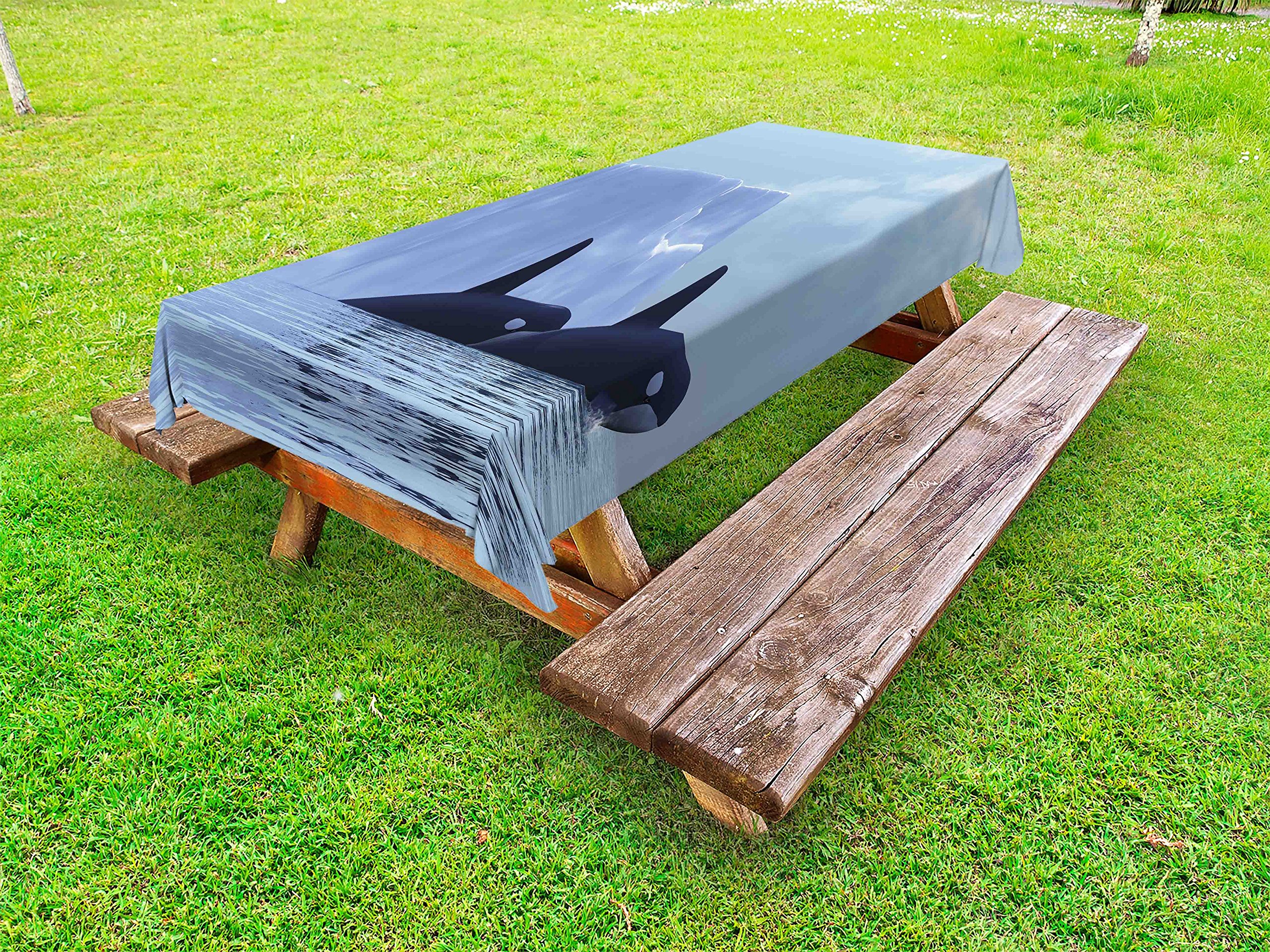 Whale Print Outdoor Tablecloth - 2 Killer Whales Swimming Near Iceberg Arctic Ocean Design, Washable Picnic Table Cover 58x84 Inches in Pale & Dark Blue - Perfect for Beach Parties, BBQs, and Outdoor Dining