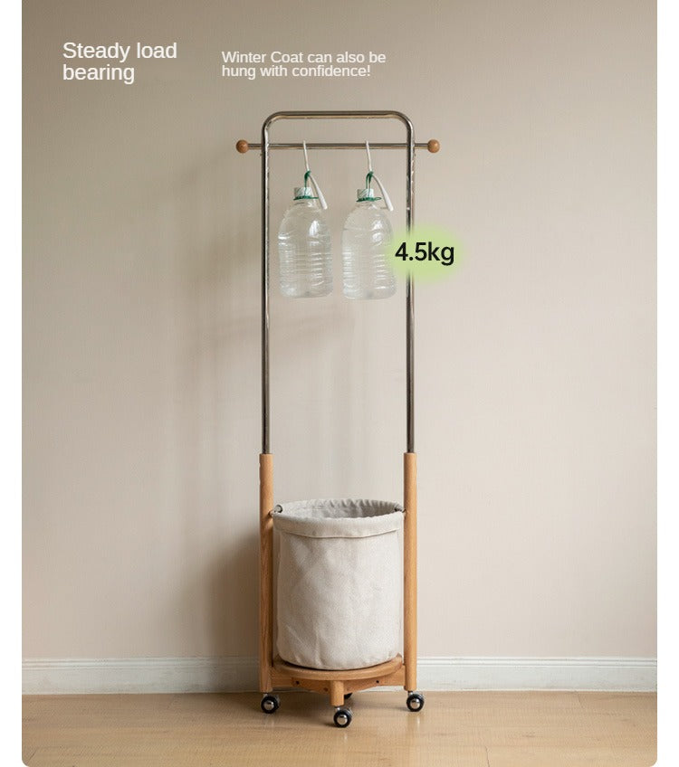 Solid Oak Wood Mobile Clothes & Hat Rack - Portable Wardrobe Organizer for Bedroom, Entryway, or Closet Storage