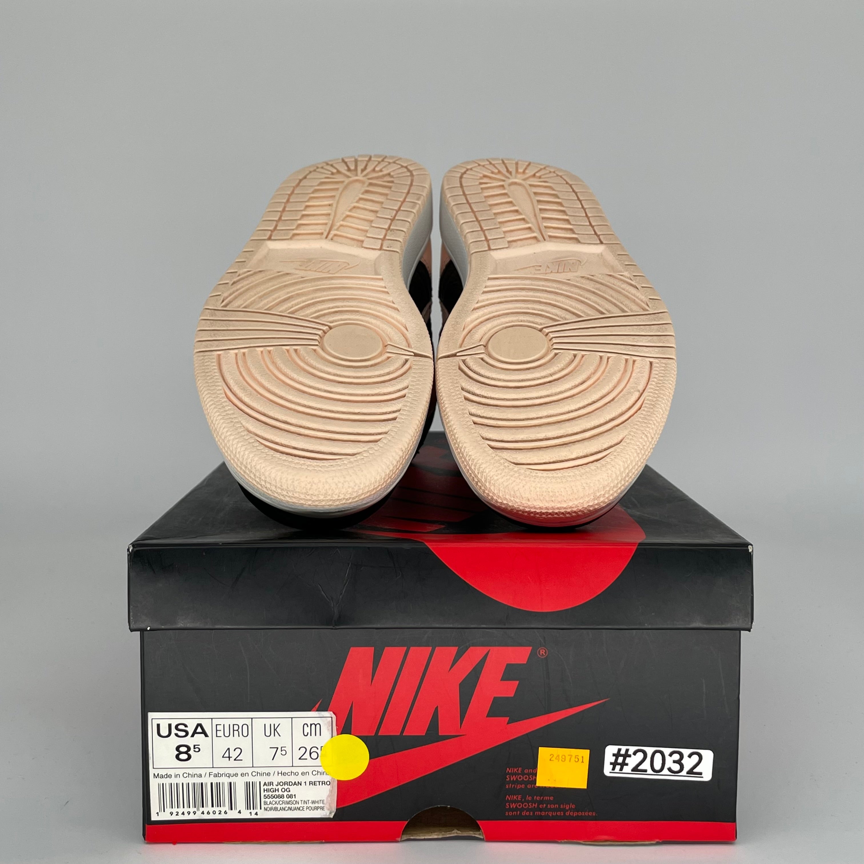 AIR JORDAN 1 CRIMSON TINT Sneakers - Men's Size 8.5 (555088-081) - Retro High Top Basketball Shoes for Casual Wear & Street Style