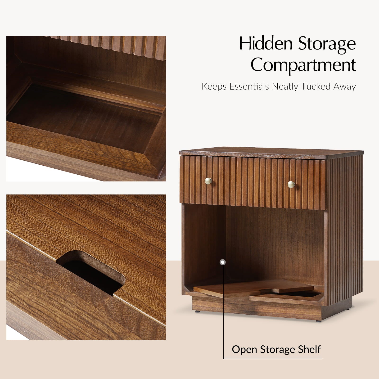 1 Drawer Nightstand with Open Shelf & USB Charging Station - Modern Bedside Table for Small Spaces, Bedroom, Living Room | Optional Types Available