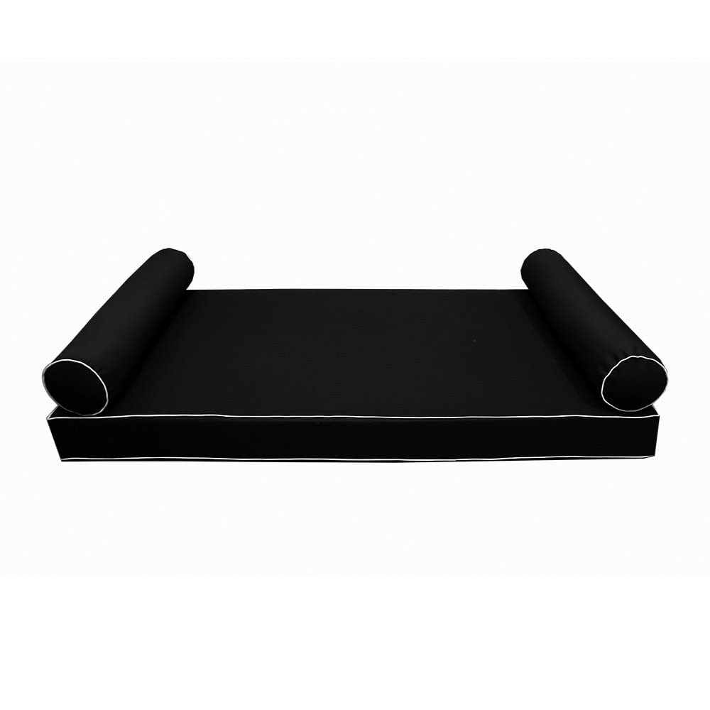 **Prolinemax Style5 3-Piece Crib Size Outdoor Daybed Set - Contrast Pipe Trim Mattress, Bolster Pillow & Fitted Sheet Slipcover (AD109) - Perfect for Patio, Poolside & Garden Relaxation**