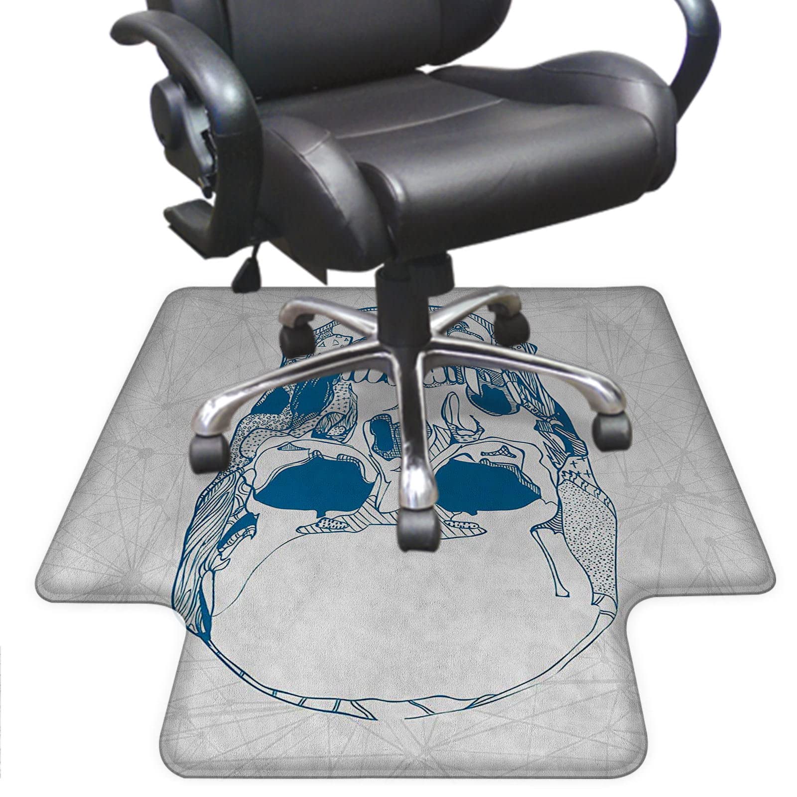 Premium Office Chair Mat with Lip - Heavy Duty Skull Floor Protector - Blue & White Anti-Slip Eco-Friendly Mat for Home & Office (48x36 Inch) - Perfect for Hardwood Floors & Carpet Protection