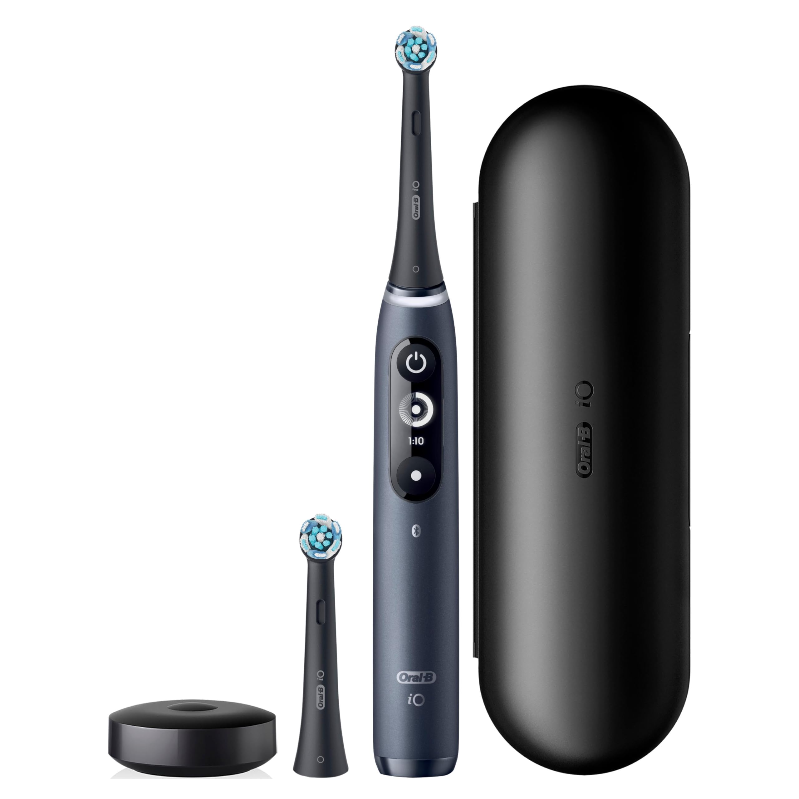 Oral-B iO Series 7 Deep Clean + Protect Rechargeable Electric Toothbrush with 2 Replacement Brush Heads & Travel Charging Case - Black | Advanced Gum Care & Teeth Whitening for Home & Travel Use