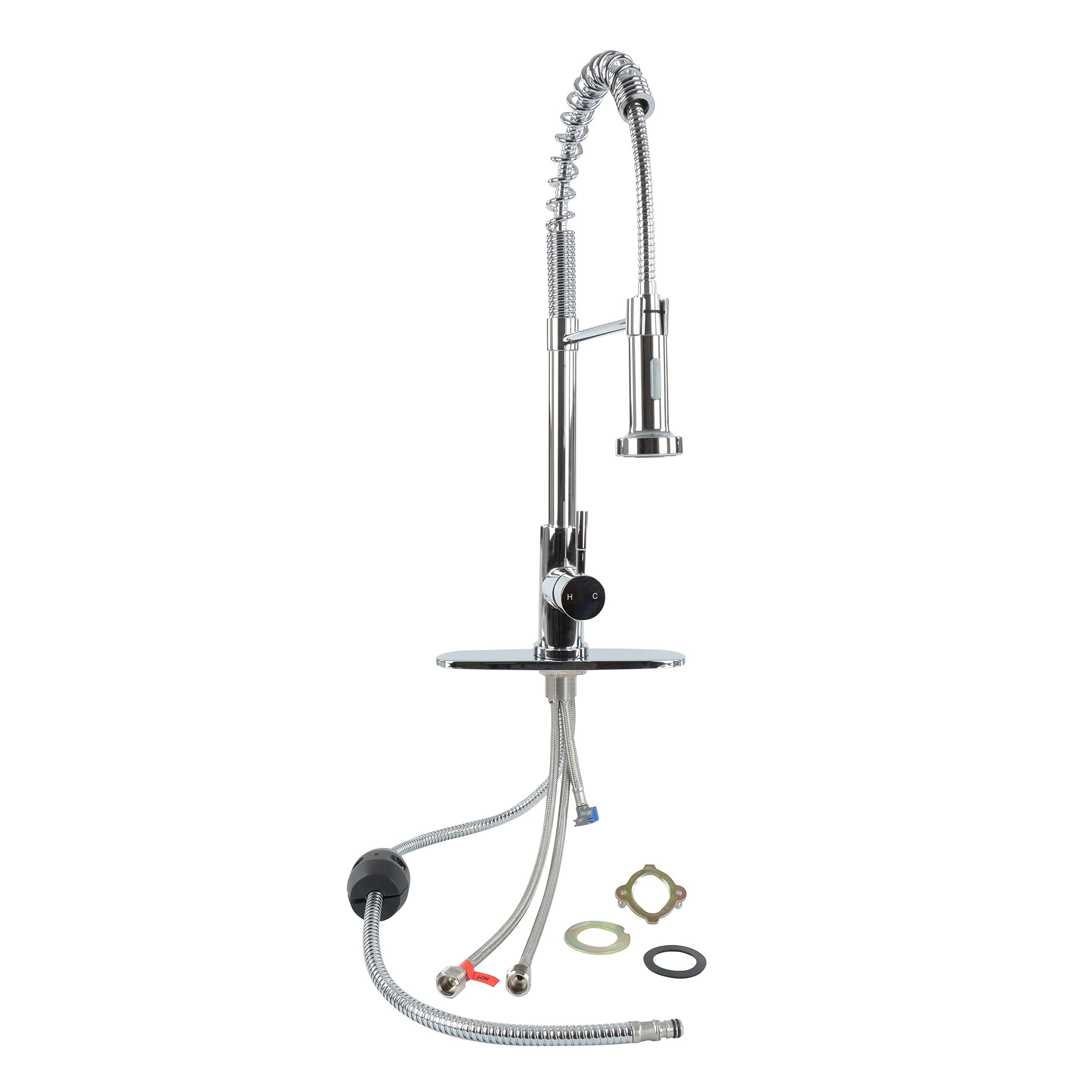 Empire Pull Down Kitchen Faucet with Sprayer - Chrome Finish Stainless Steel Sink Faucet with Deck Plate - Perfect for Modern Farmhouse & Commercial Kitchens