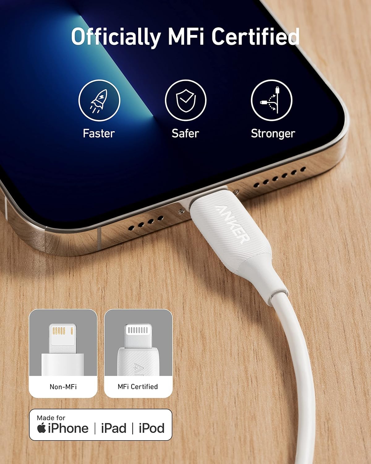 Anker Powerline III Lightning Cable - Ultra Durable MFi Certified USB A to Lightning Charging Cable for iPhone 14/13/12/11/SE/Xs/XR - Fast Charging & Data Sync (3FT, White) - Perfect for Home, Office & Travel Use