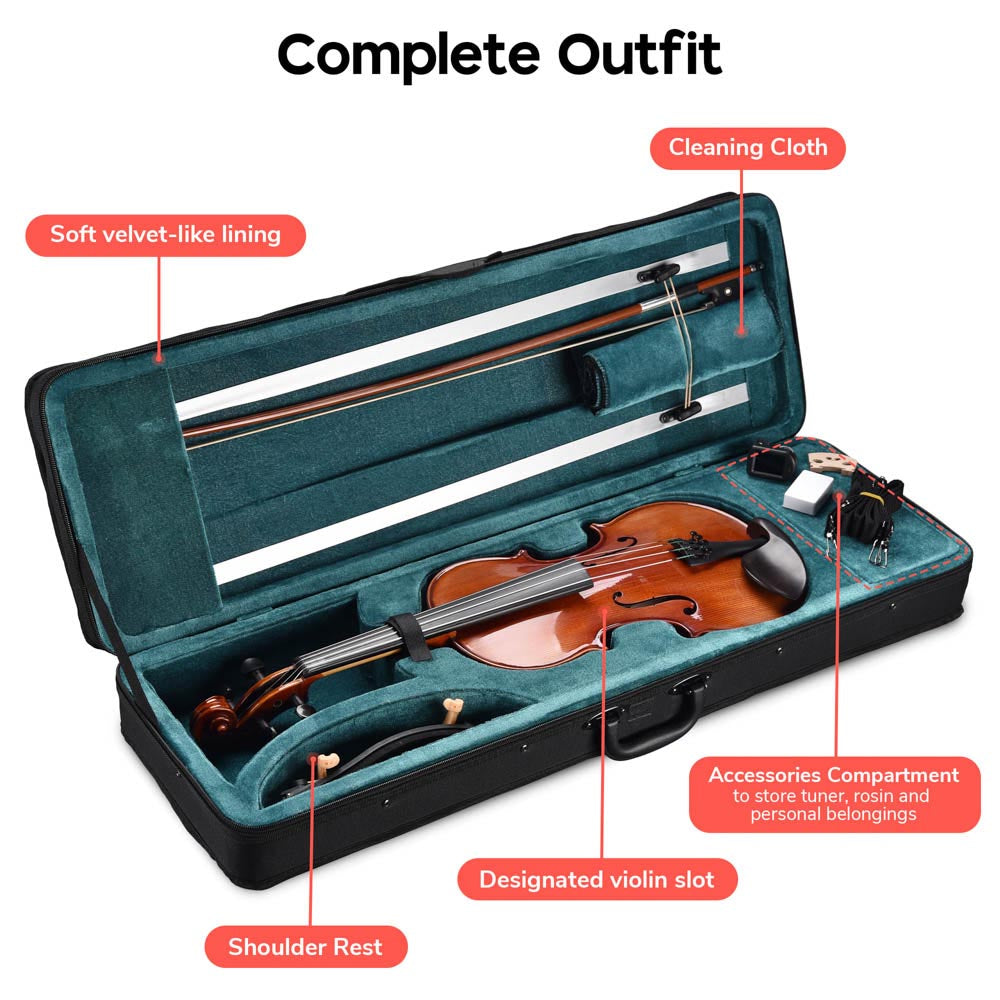 TheLAShop BV250 4/4 Full Size Professional Maple Wood Violin with Hard Case - Perfect for Beginners, Students & Performers | Classical, Orchestral & Practice Use