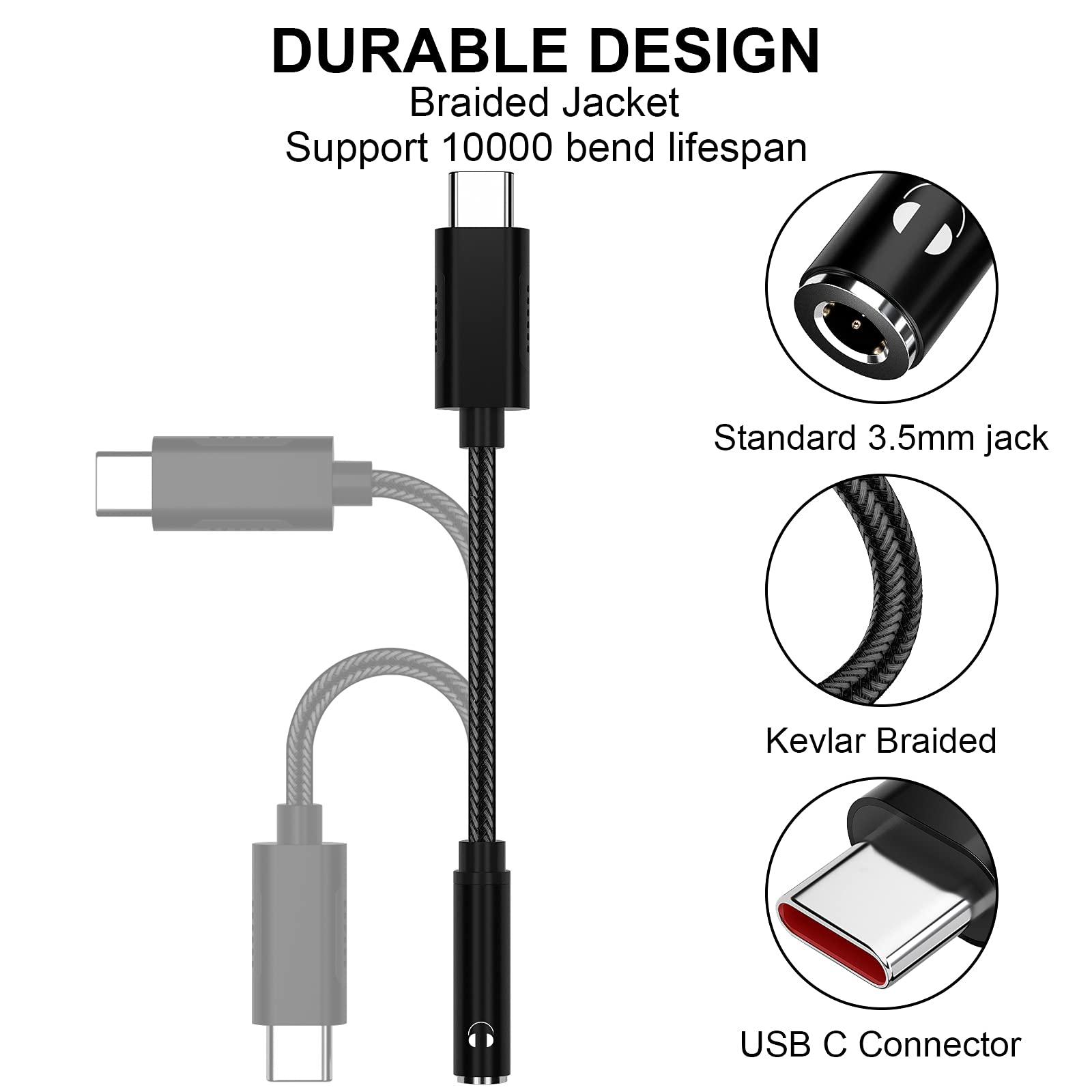 USB C to 3.5mm Headphone Adapter - Compatible with Samsung Galaxy S22/S21/S20/Z Flip 3/Note 20, iPad Mini/Air/Pro, OnePlus 9/8T & Google Pixel 6/5 - Hi-Fi Audio Dongle for Music, Gaming & Calls
