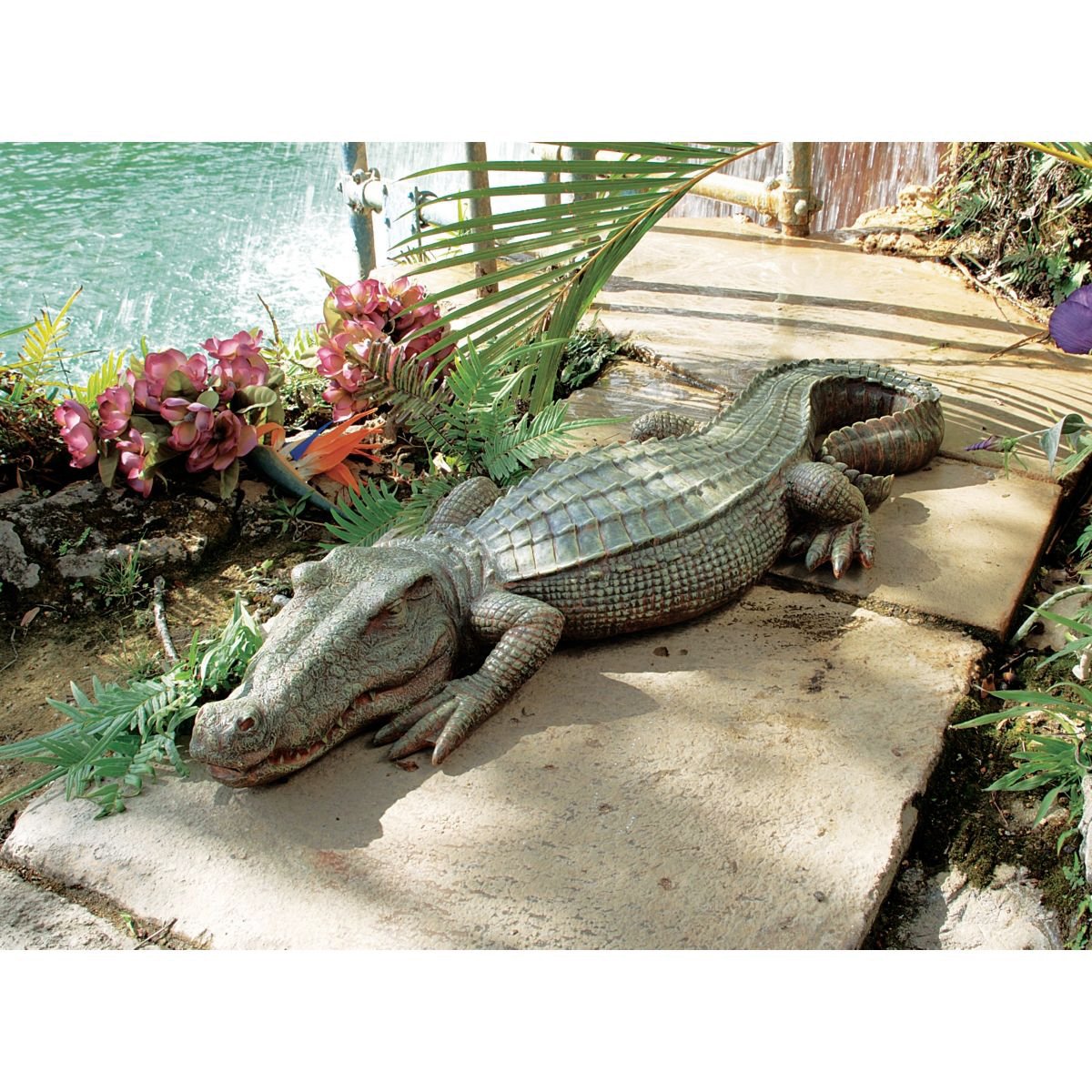 Design Toscano Large 37-Inch Swamp Beast Alligator Crocodile Outdoor Garden Statue - Cast Stone Resin with Reptile Green Finish for Lawn, Yard, and Poolside Decor