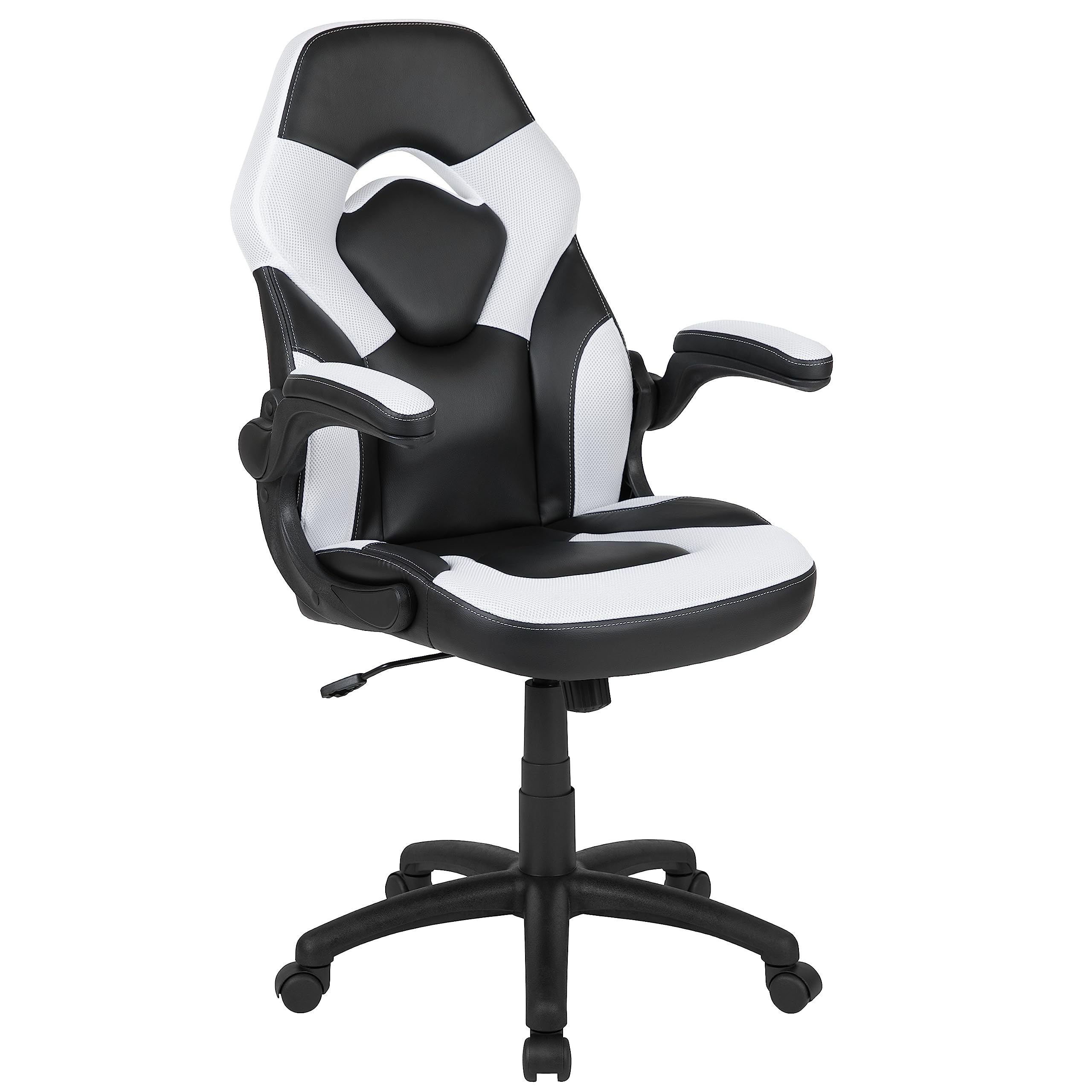 Black & White Gaming Desk Set with Cup Holder, Headphone Hook & Monitor Stand - Perfect for PC Gaming Setup, Streaming & Home Office Workspace