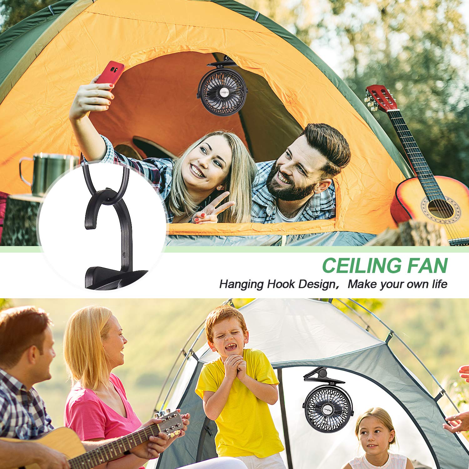 SkyGenius Rechargeable Clip-On Stroller Fan - Portable Battery Operated Mini Desk Fan for Baby Stroller, Crib, Office & Travel (Black) - Keep Cool Anywhere