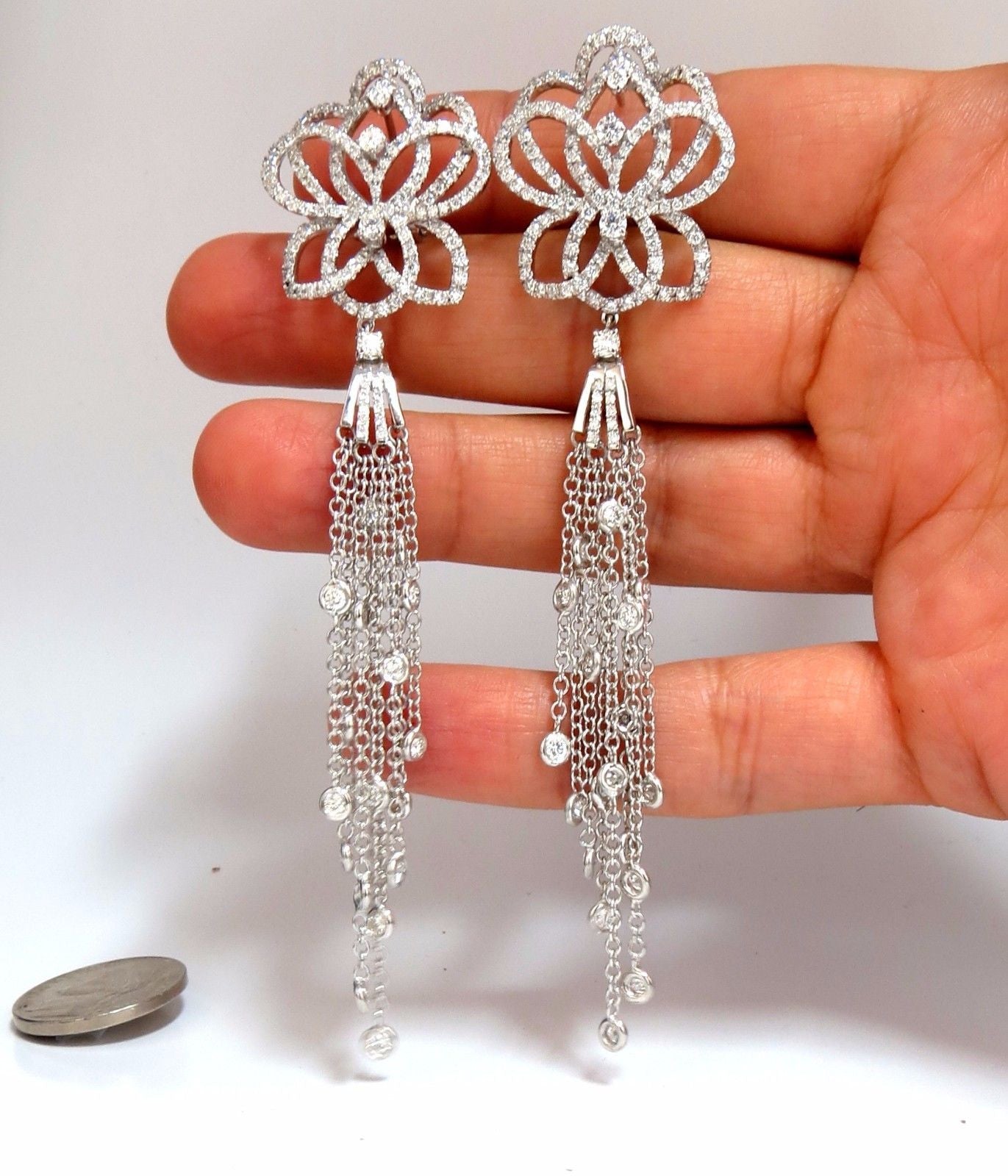 5.40ct Natural Diamond Cluster Dangle Drop Earrings in 18K Gold - Elegant Deco Style for Weddings & Evening Events
