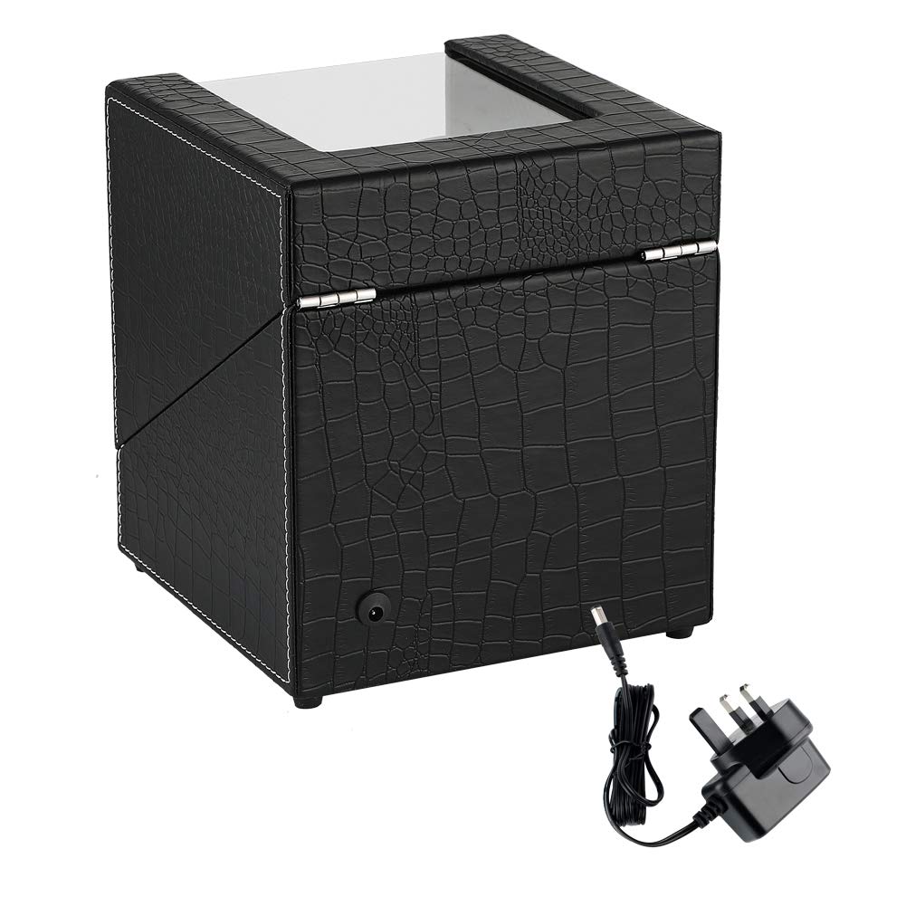 Premium Black Automatic Watch Winder for 2 Watches - US/UK/AU/EU Plug Compatible - Luxury Mechanical Watch Storage Box for Men - Perfect for Travel, Office & Home Display