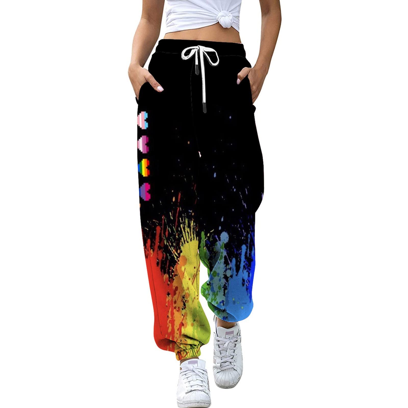 Women's High Waist Casual Printed Sweatpants with Pockets - Athletic Jogger Pants for Gym, Yoga & Lounge Wear - Comfortable Workout & Everyday Shorts