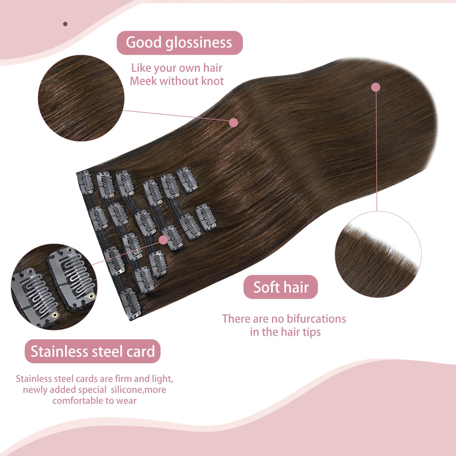 HUAYI 20 Inch Medium Brown Clip-In Hair Extensions - 7pcs 70g Real Human Remy Hair, Soft & Natural Straight Double Weft for Women | #4 Chocolate Brown | Perfect for Daily Wear, Parties & Special Occasions
