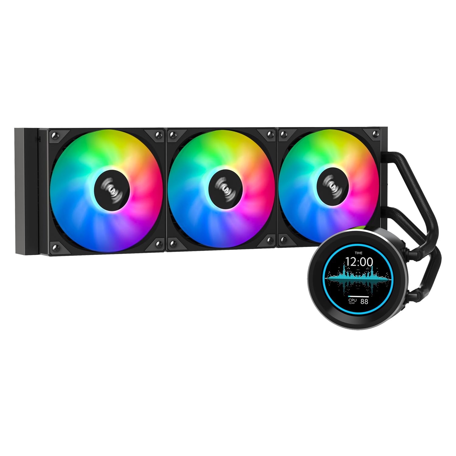 SAMA SM360 PRO Black 360mm ARGB AIO Liquid CPU Cooler with 2.8-inch LCD Temperature Display & PWM Silent Fans - High Performance Cooling for Gaming PC, Workstation, and Overclocking Systems