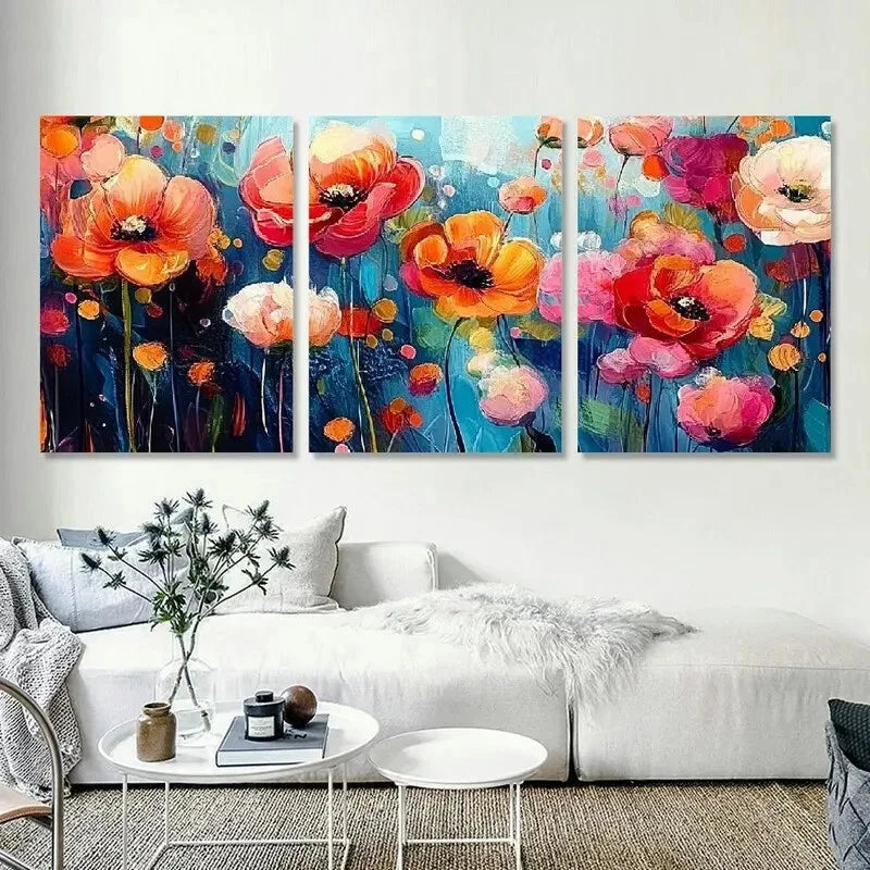 3-Piece Vibrant Poppy & Daisy Floral Wall Art Set - Framed Canvas Paintings 50x70cm - High Quality Print - 100% Australian Made - Ready to Hang - Perfect for Living Room, Bedroom & Office Decor