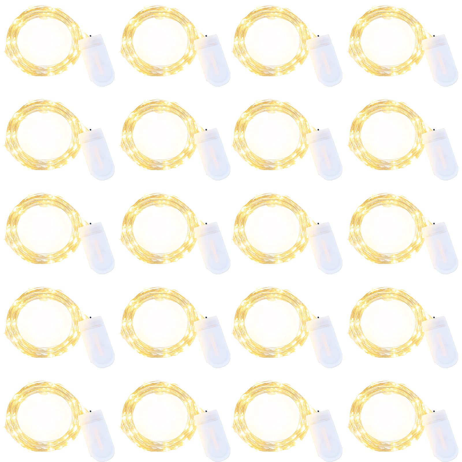 20 Pack Waterproof Battery Operated Fairy String Lights - 6.6FT 20 LED Christmas Starry Firefly Lights for Wedding, Party, Bedroom, Garden & Outdoor Decor (Warm White) | Indoor & Outdoor Decoration, Perfect for Holidays, Events and Home Ambiance Lighting