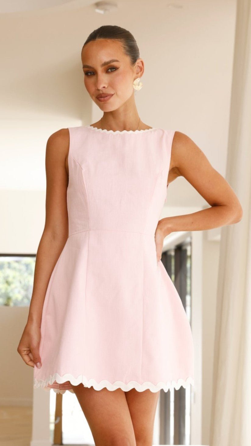 Aceline Mini Dress for Women - Flirty Pink & White Summer Dress | Perfect for Beach, Party & Date Night